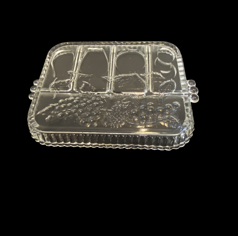 VINTAGE INDIANA GLASS — Fruit & Relish Tray, 5 Sections, Fruit Design, Heirloom