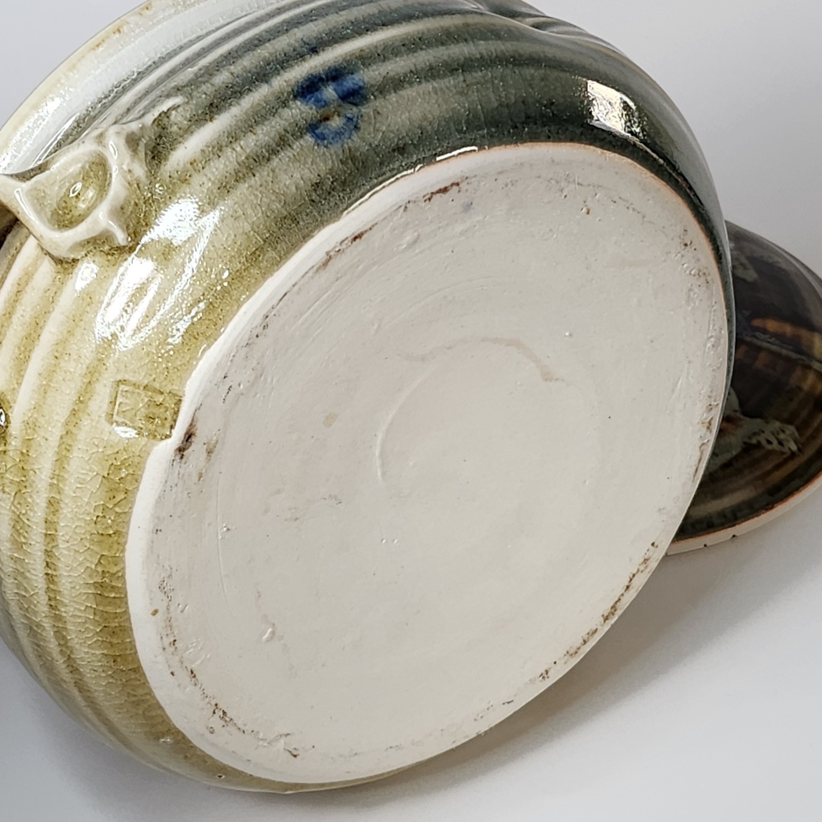 Studio Art Pottery Handmade Glossy Crackle Glaze Ceramic Lidded Casserole Dish