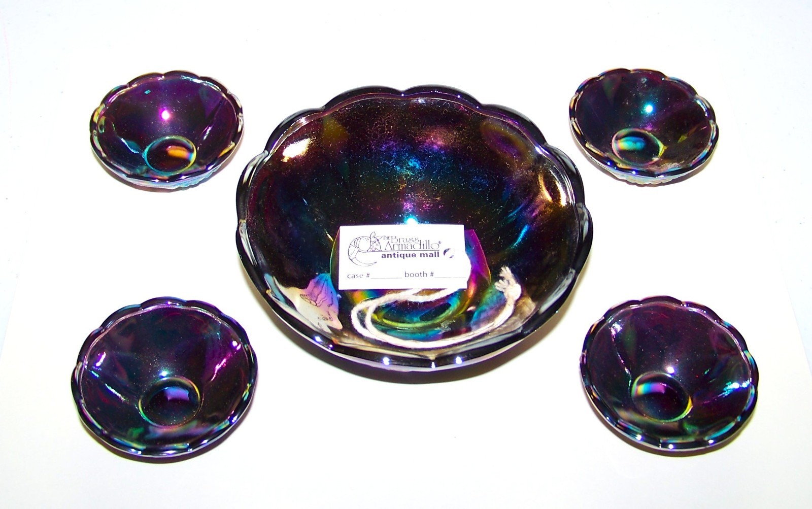 VINTAGE Mosser Glass Cherry & Cable Mini Bowl Set of 5 Amethyst Carnival rare