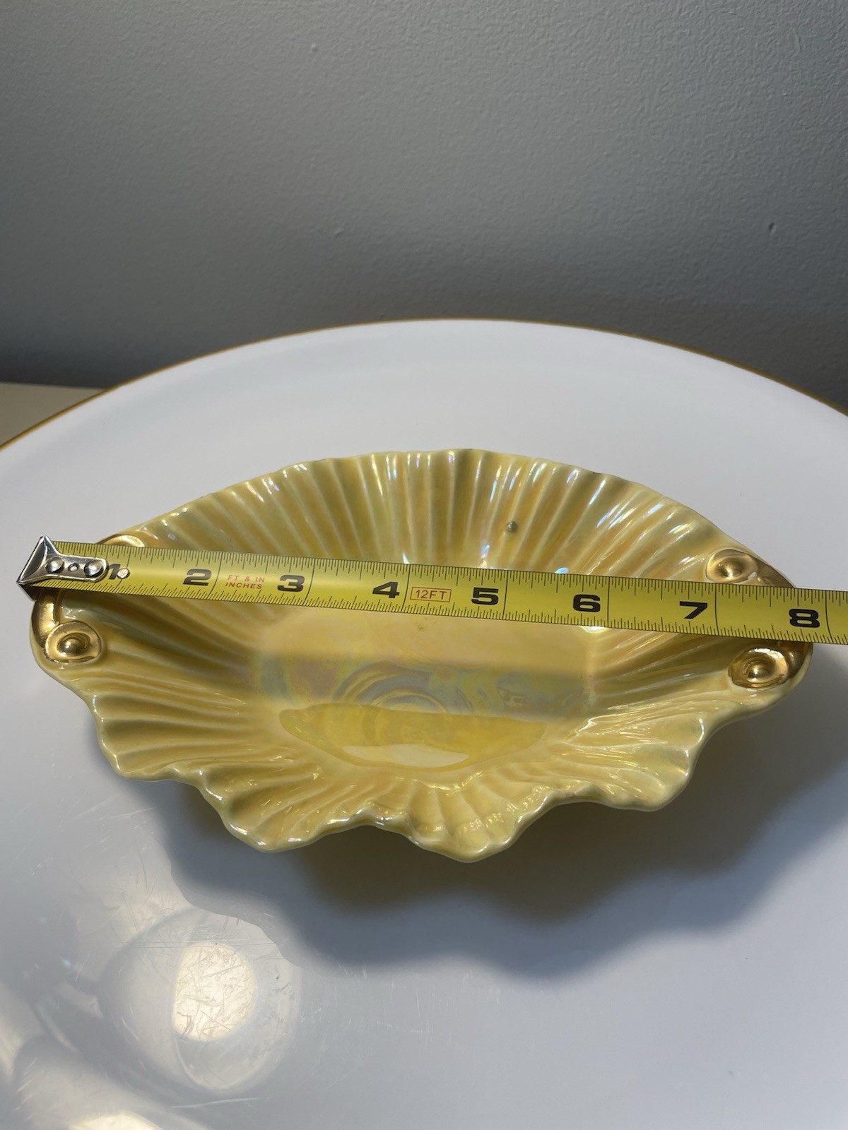 Vintage CG USA Yellow Lusterwear Trinket Candy dish Warranted 22 Kt Gold Trim