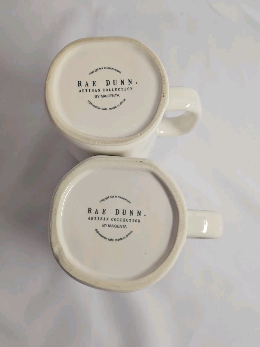 Rae Dunn “HAPPY” Set of 2 Coffee Mugs Tea Cups 16oz appx. By Magenta EUC