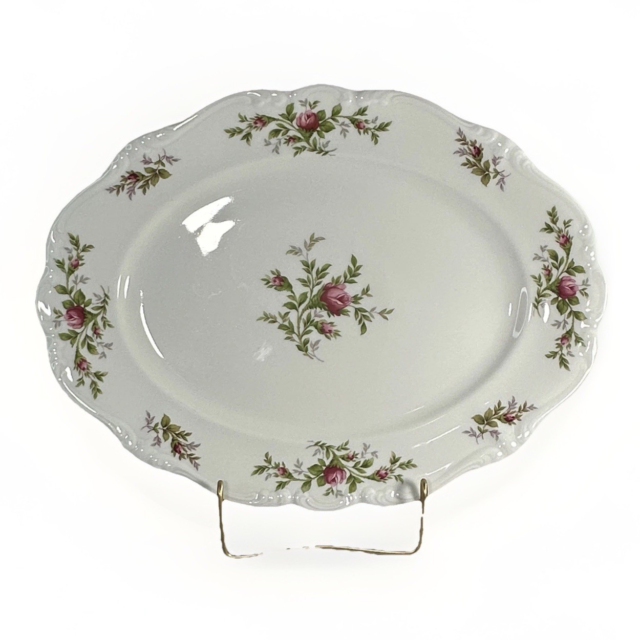 Johann Haviland Moss Rose Large Serving Platter 15”L Gold Trim Bavaria 1970’s