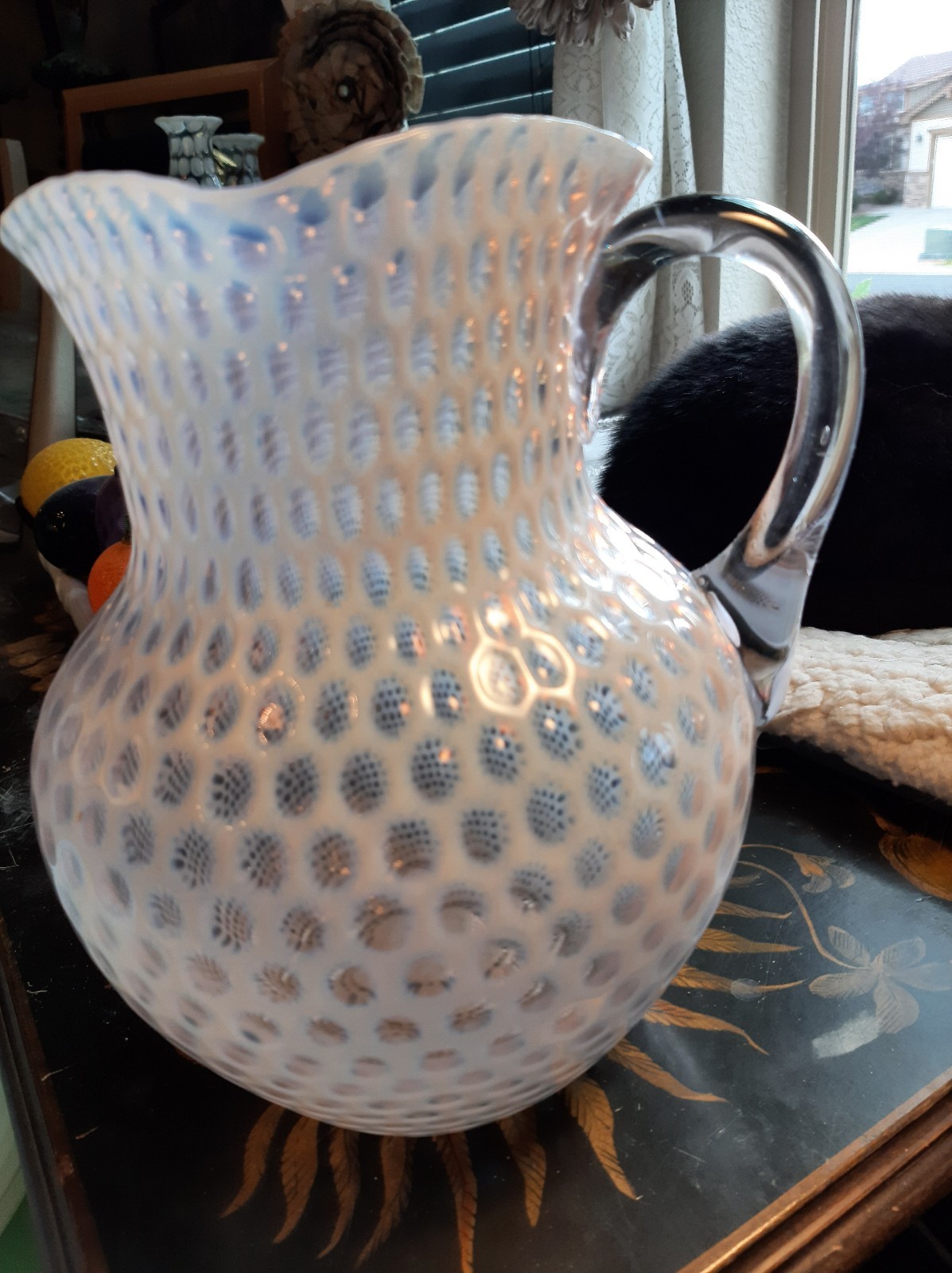 Antique Hobbs Brockunier Windows White Opalescent Water Pitcher-1880 VERY OLD!!!