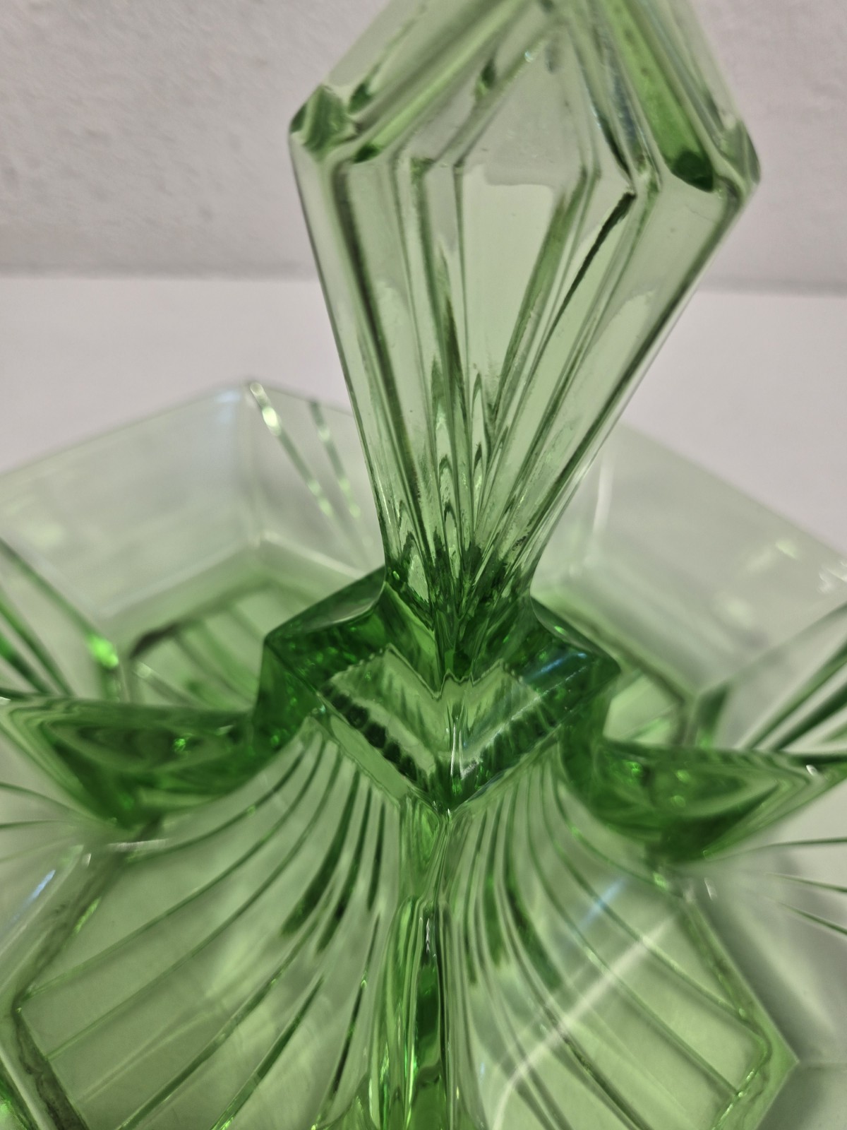 Vintage Indiana Glass Pyramid Relish Tray 4 Sections Art Deco Depression Uranium