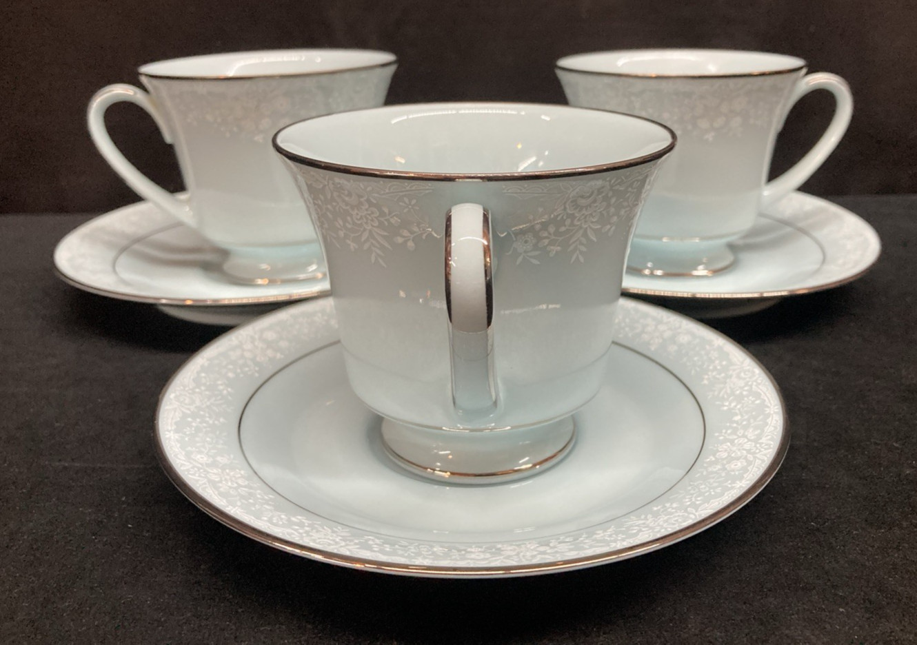 Noritake Fidelity 8003 Light Blue Cups & Saucers Set of 3