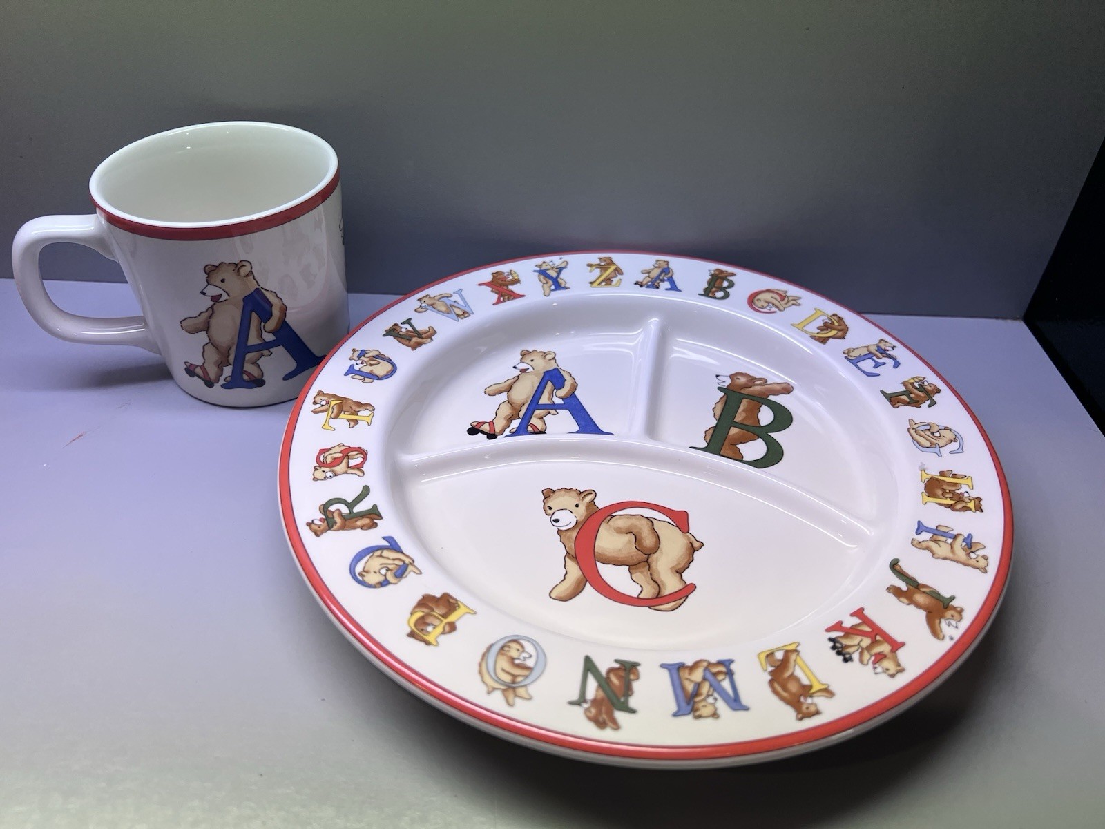 Vintage Tiffany & Co Alphabet Bears Divided Plate & Cup 1994 Mint