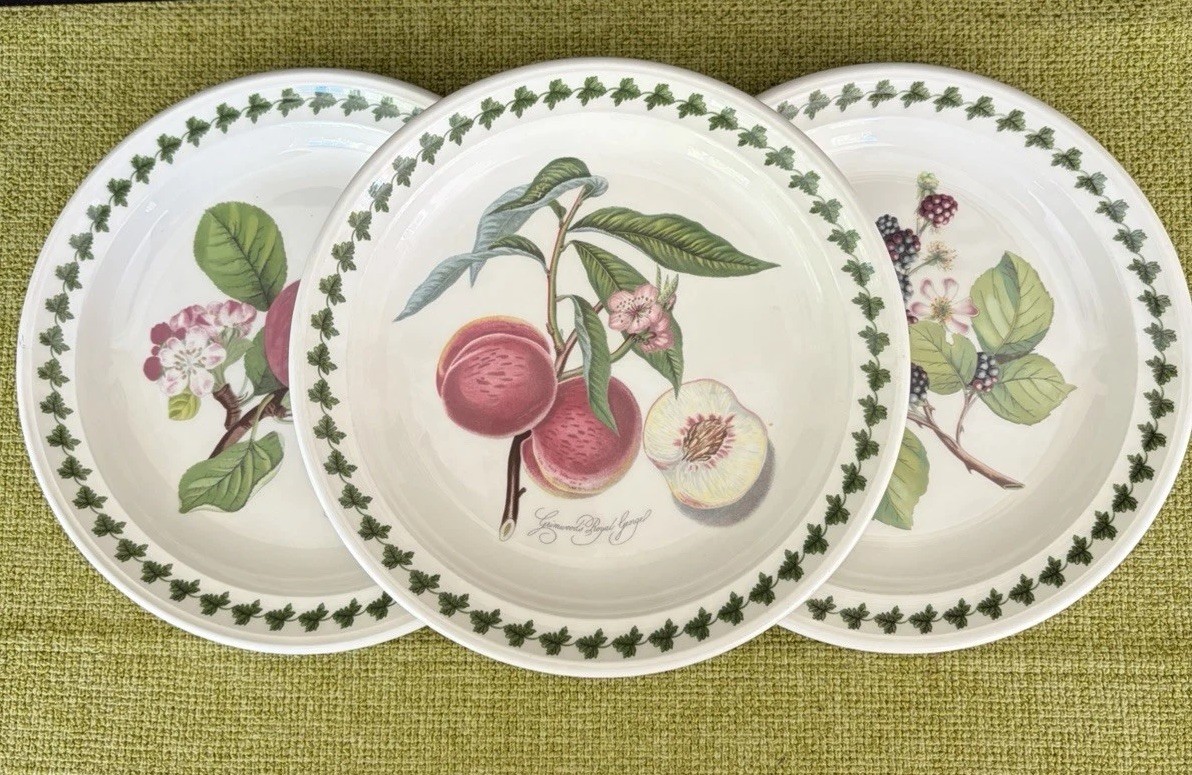 3 Portmeirion Pomona 8/58” Salad Plates w/Border-Fruit Patterns Made In England