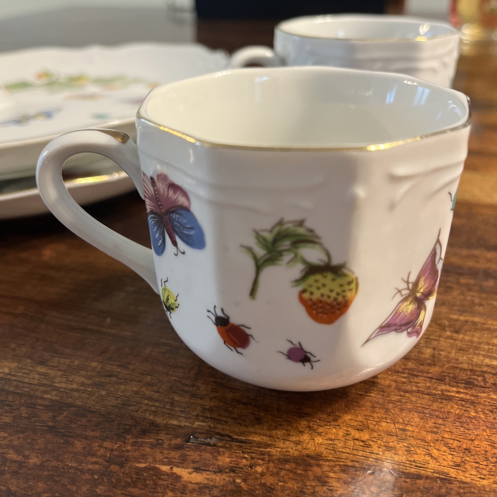 Vintage Ardalt Japan Lenwile Snack Set Strawberry Butterfly Cup Plate Lot x2