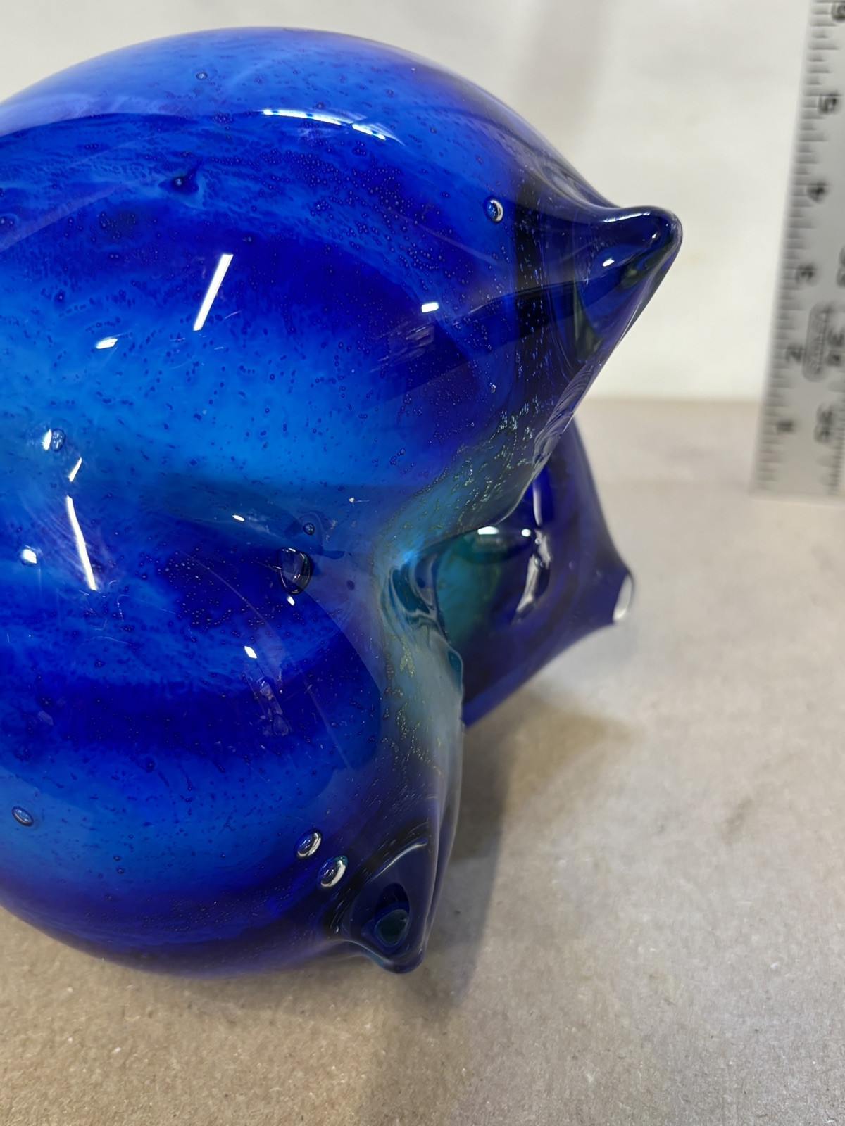 Hand Blown Murano 3 Sided Cased Cobalt Blue to Yellow Glass Pitcher