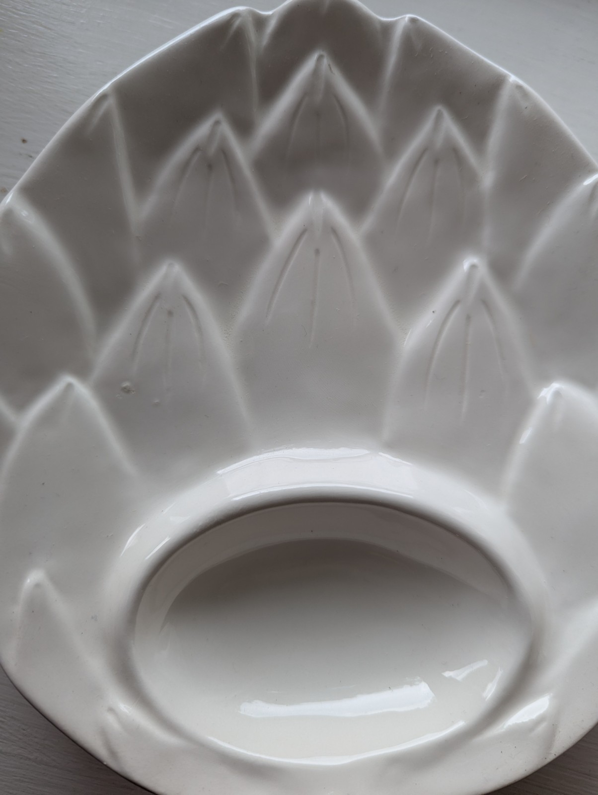 Set of 4 White Artichoke Shaped Appetizer Divided Plate Dish Vintage Japan