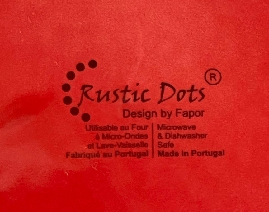 Set of FOUR Fapor Rustic Dots 11 3/4 Inch Red Dinner Plates Portugal
