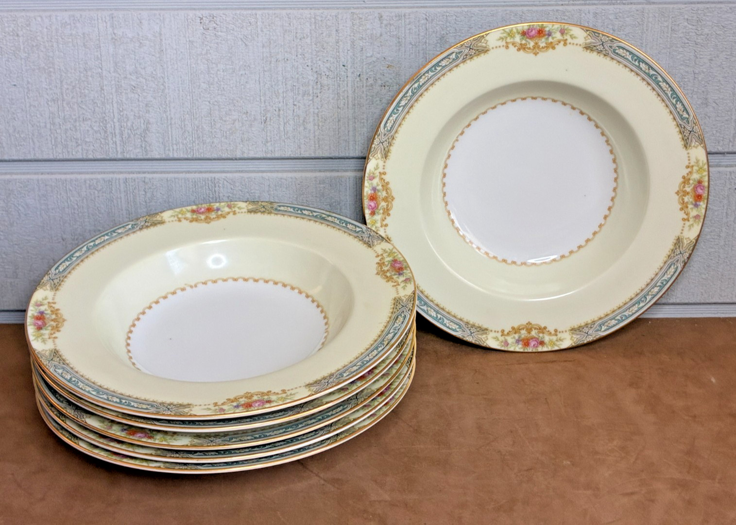 Vintage NORITAKE Rose China (6) Rimmed Soup Bowls 8 1/8″ Made in Occupied Japan
