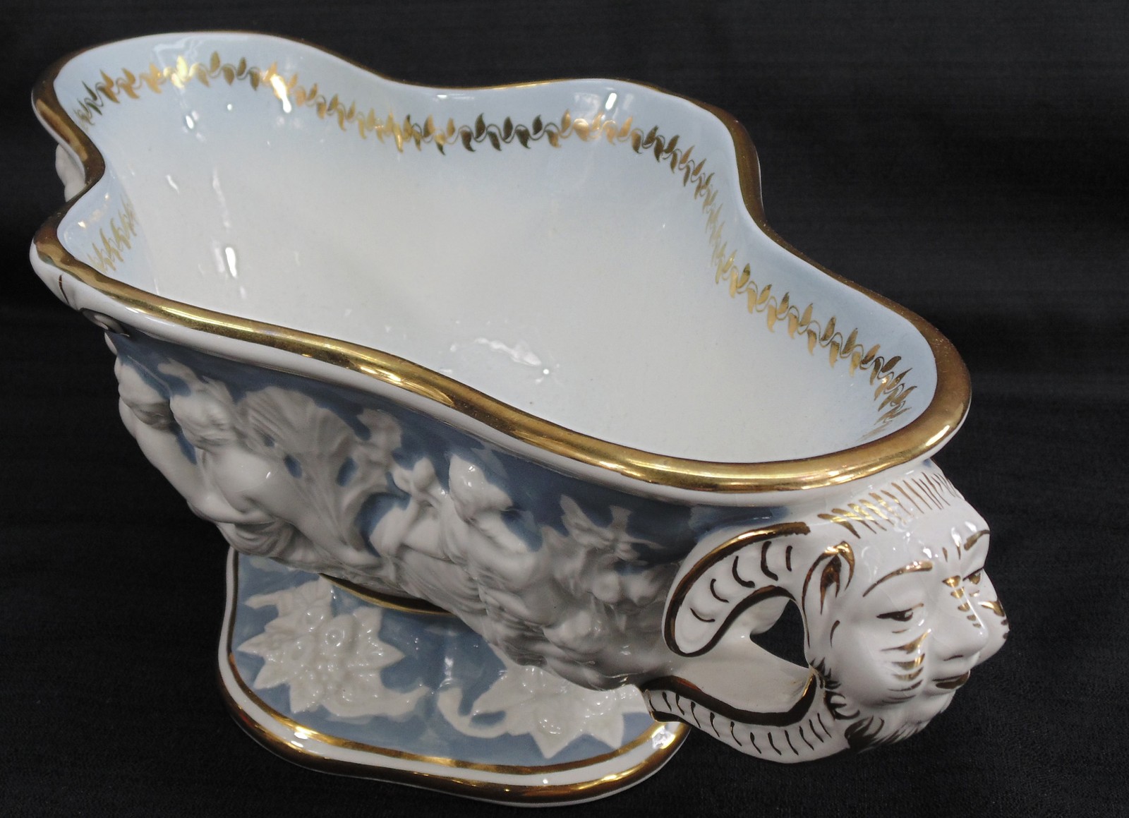 Vintage GB R. Capodimonte Porcelain Blue/White Gold Pedestal Centerpiece Bowl
