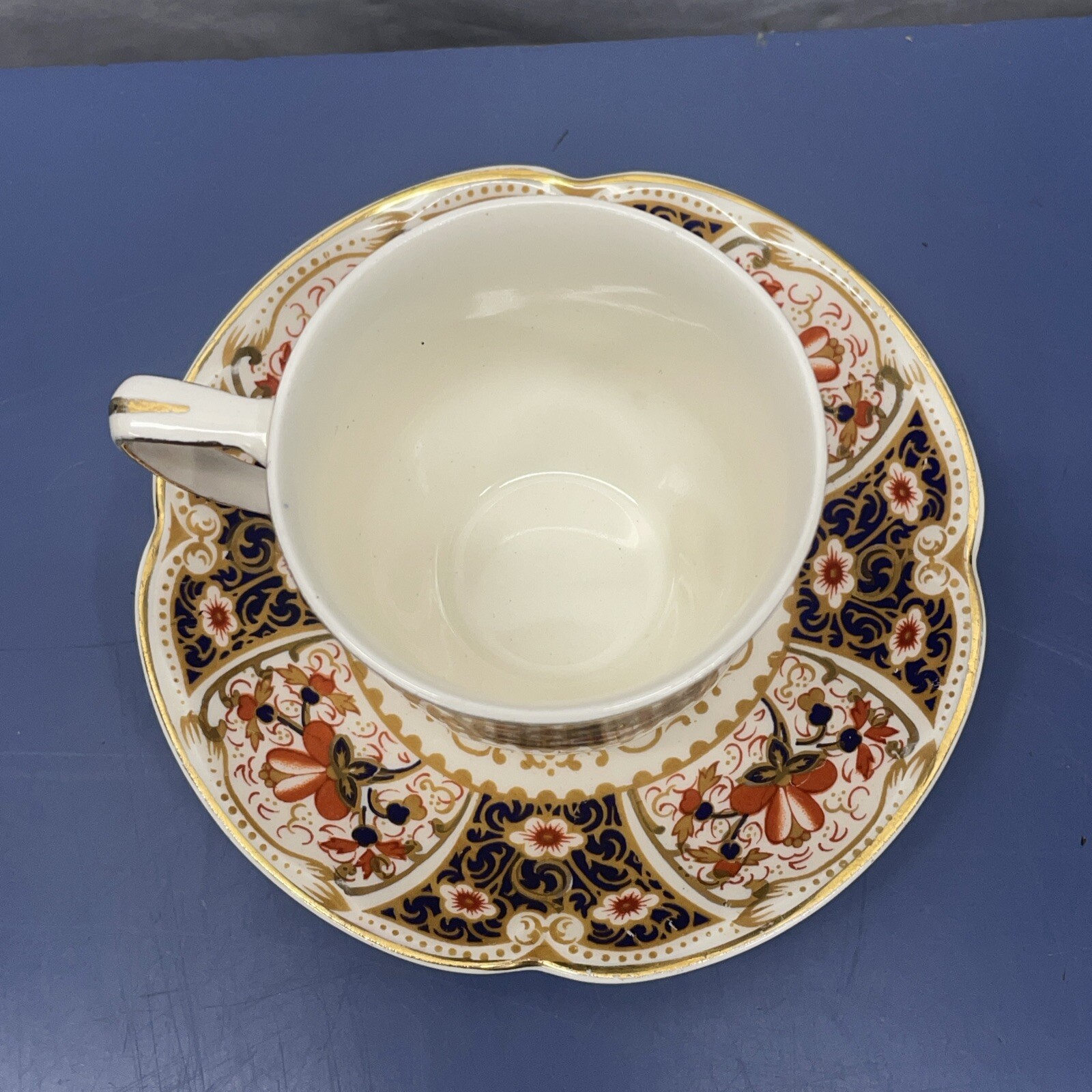 Rare Rutland Johnson Bros Demitasse Cup & Saucer Cobalt Blue Rust / Gold Floral
