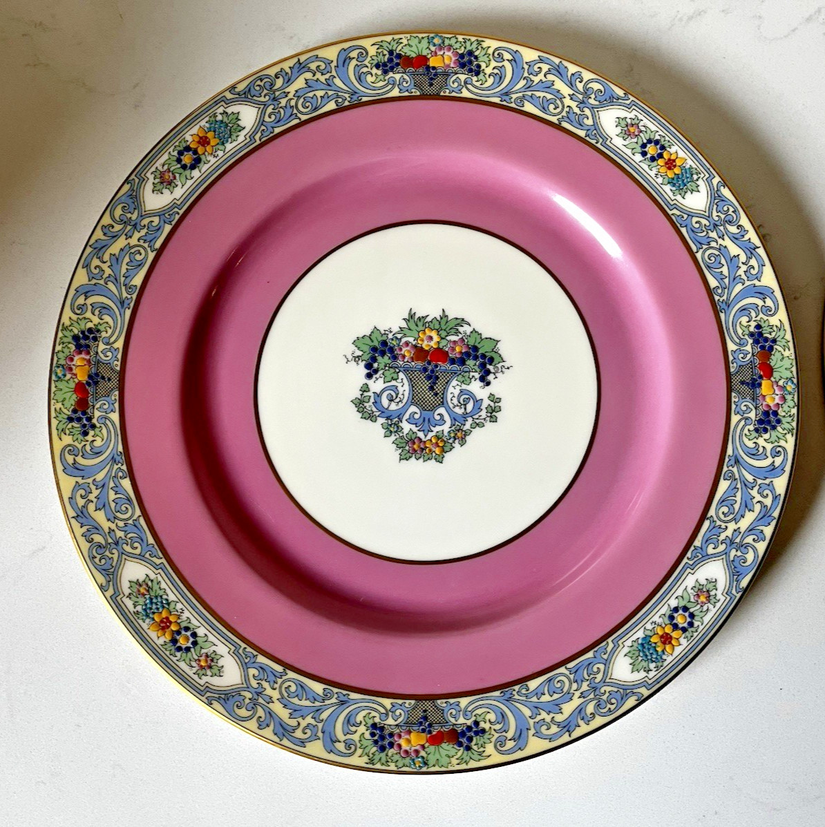 Lenox Autumn Dinner Plate Bone China Wide Pink Floral Border 10.25″ USA Vintage