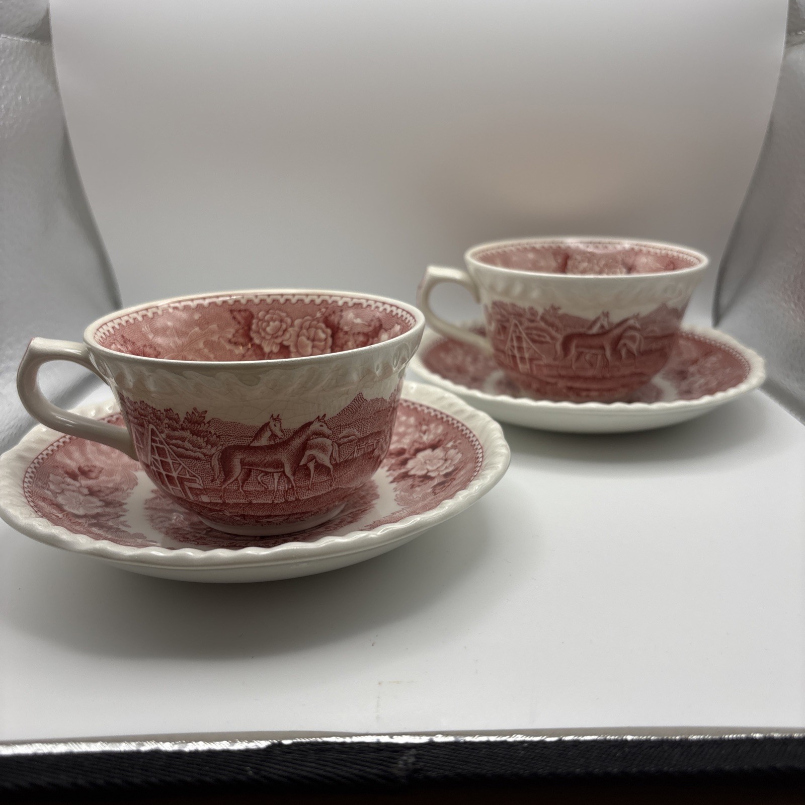 English Adams Set 2 Tea Cup and Saucer Vintage English Scenic England Horse