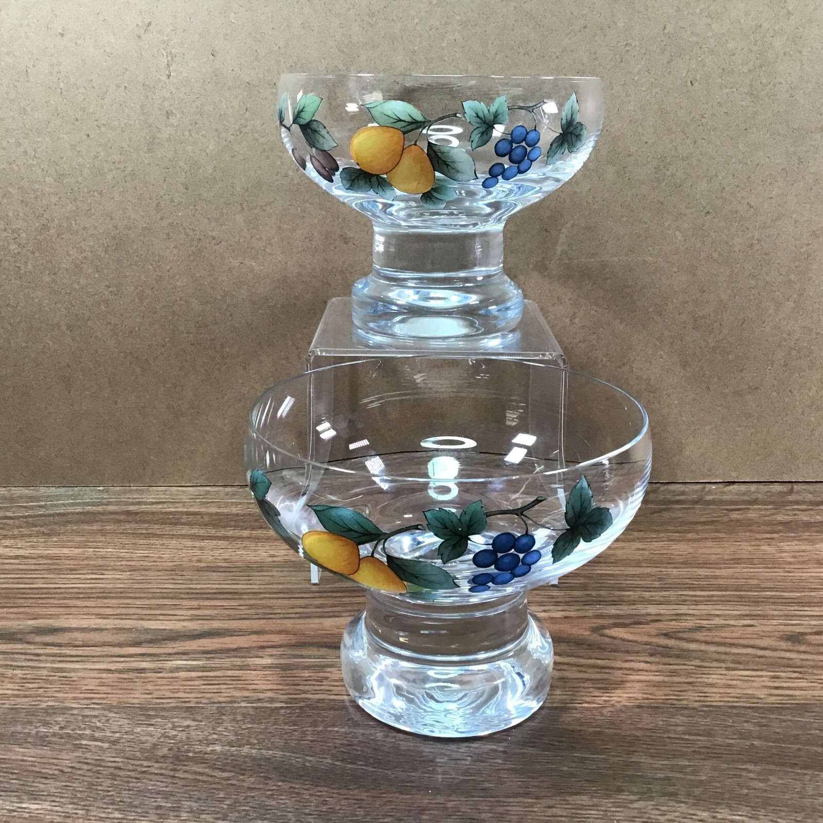 Mikasa 4″ Glass Footed GARDEN HARVEST 2 Compote Dessert Bowls CAC29 EUC!