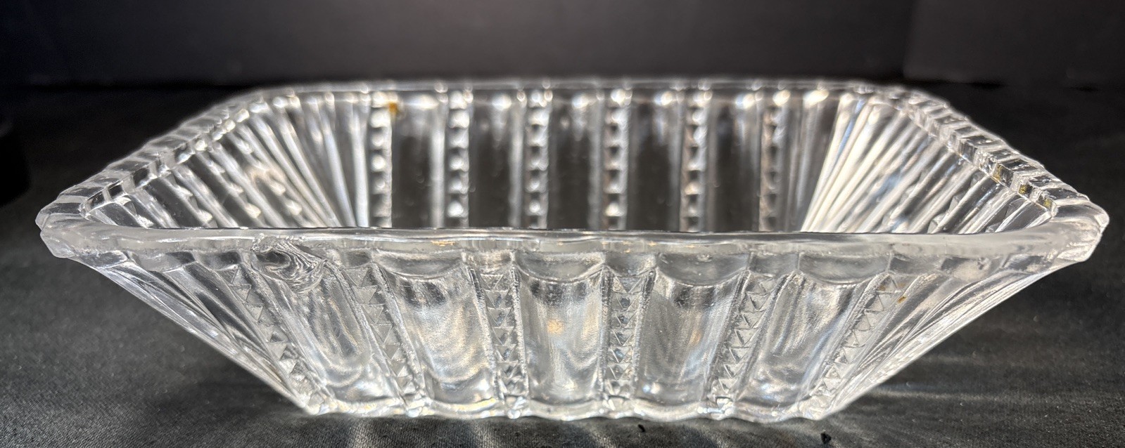 Antique Early 1900’S Pressed Glass Candy Dish Sunburst Clear 7”X5”Rectangular