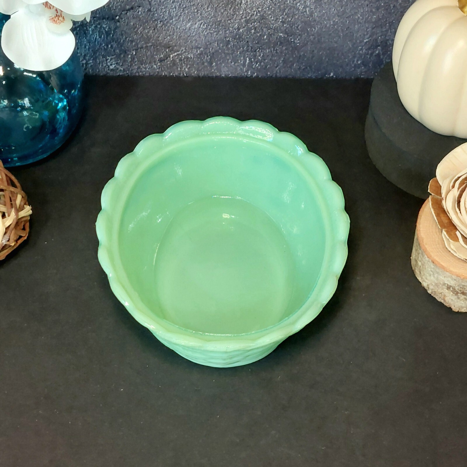 Hen on Nest Chicken Candy Dish, Green Jadeite Glass Depression Style, VTG Style