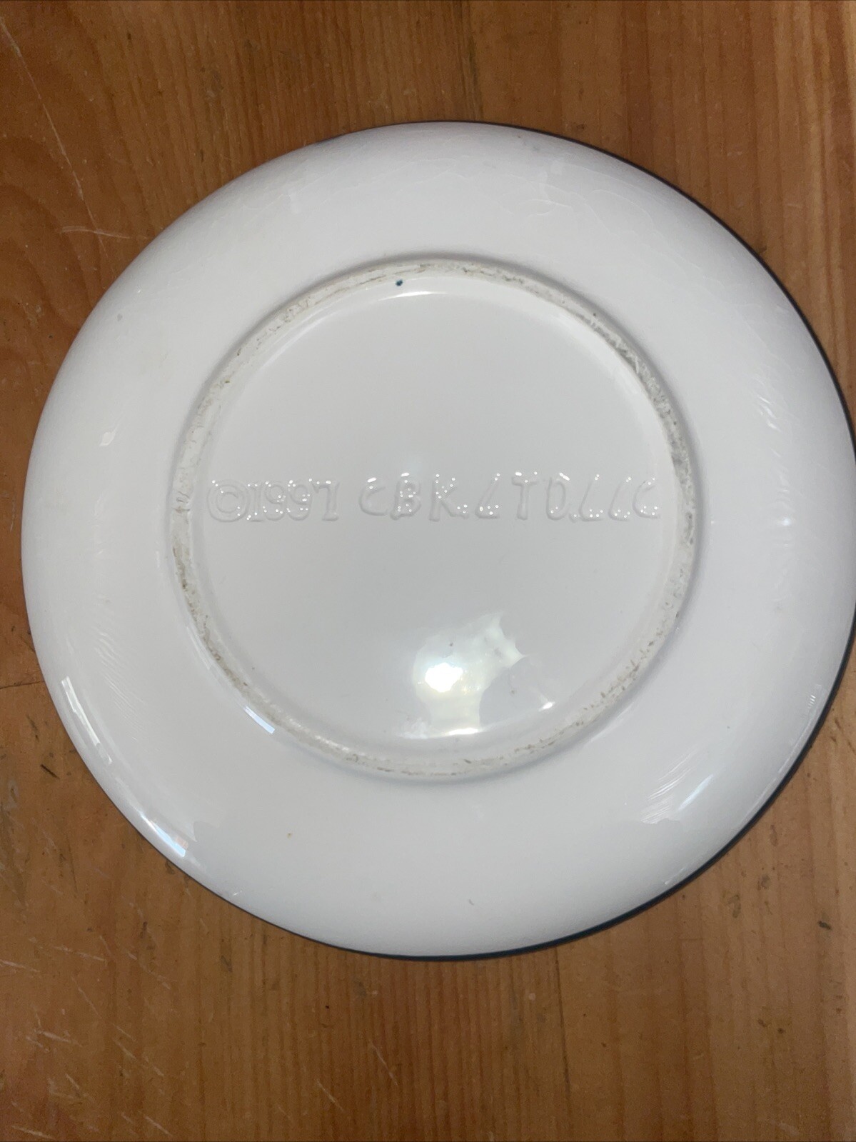 CBK Ltd LLC 1997 Striped Plate Green White Blue Yellow Geometric Hand Painted Sm