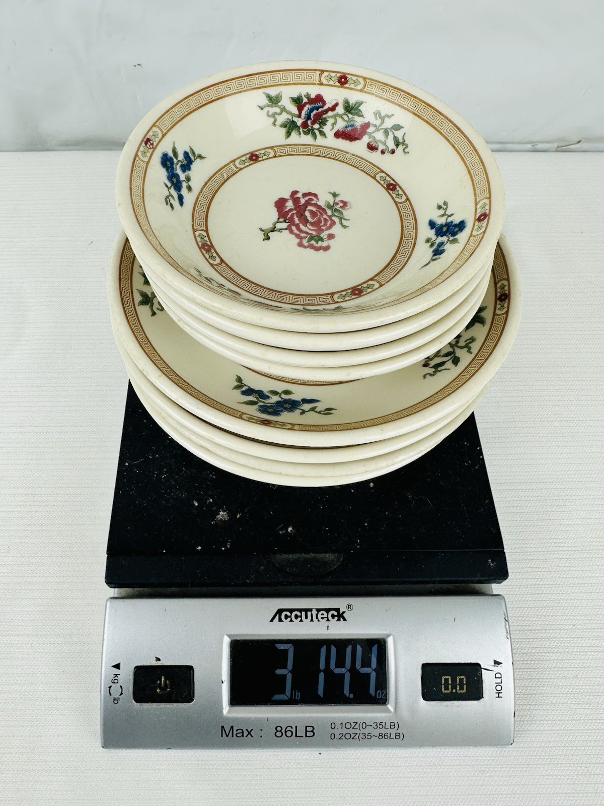 VTG Old Ivory Syracuse China 8pc Saucer Plates Berry Bowls Floral Greek Key Trim