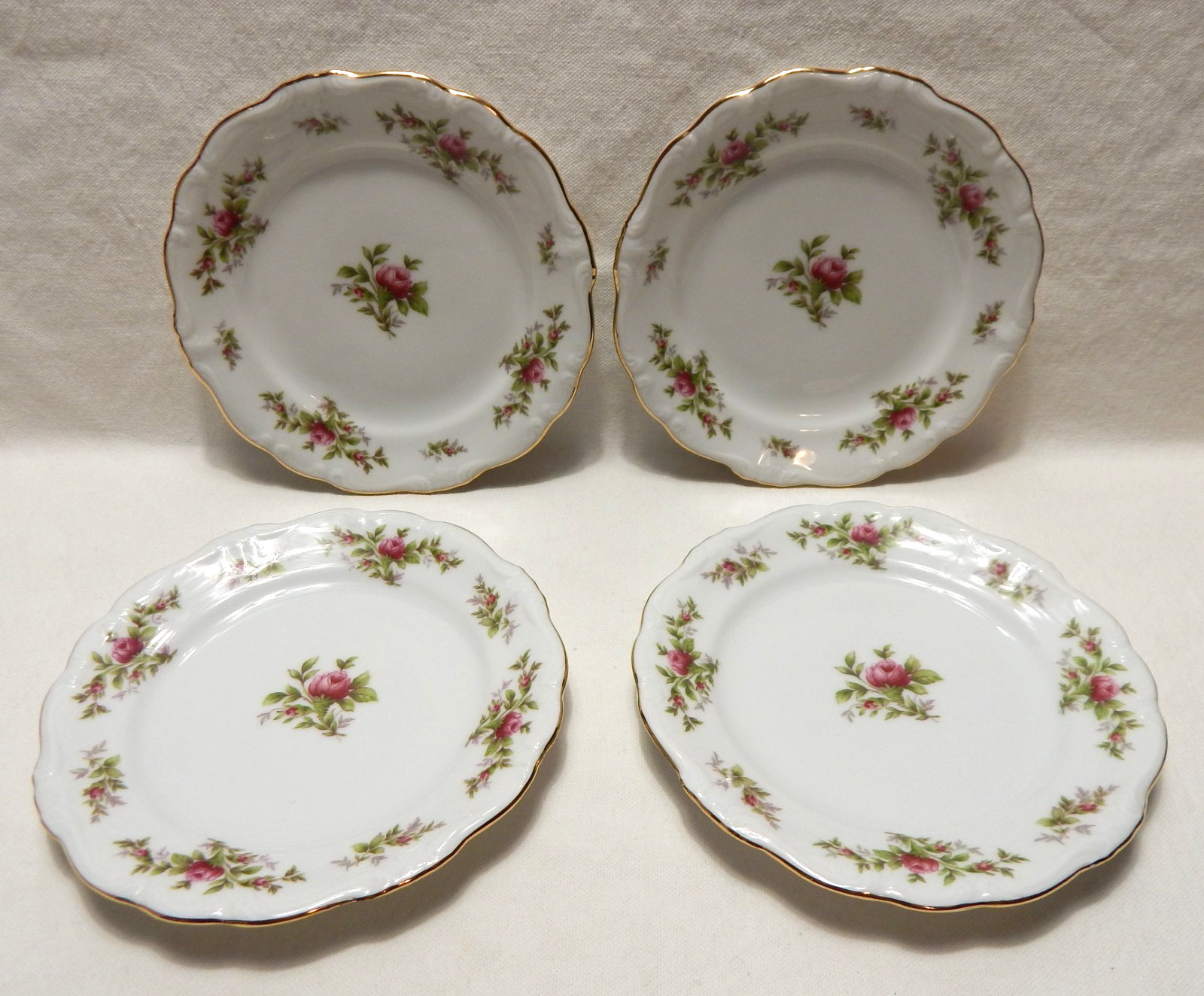 Set Of 4 Johann Haviland Bavaria Moss Rose Plates 6.25 In Fine China No Chips