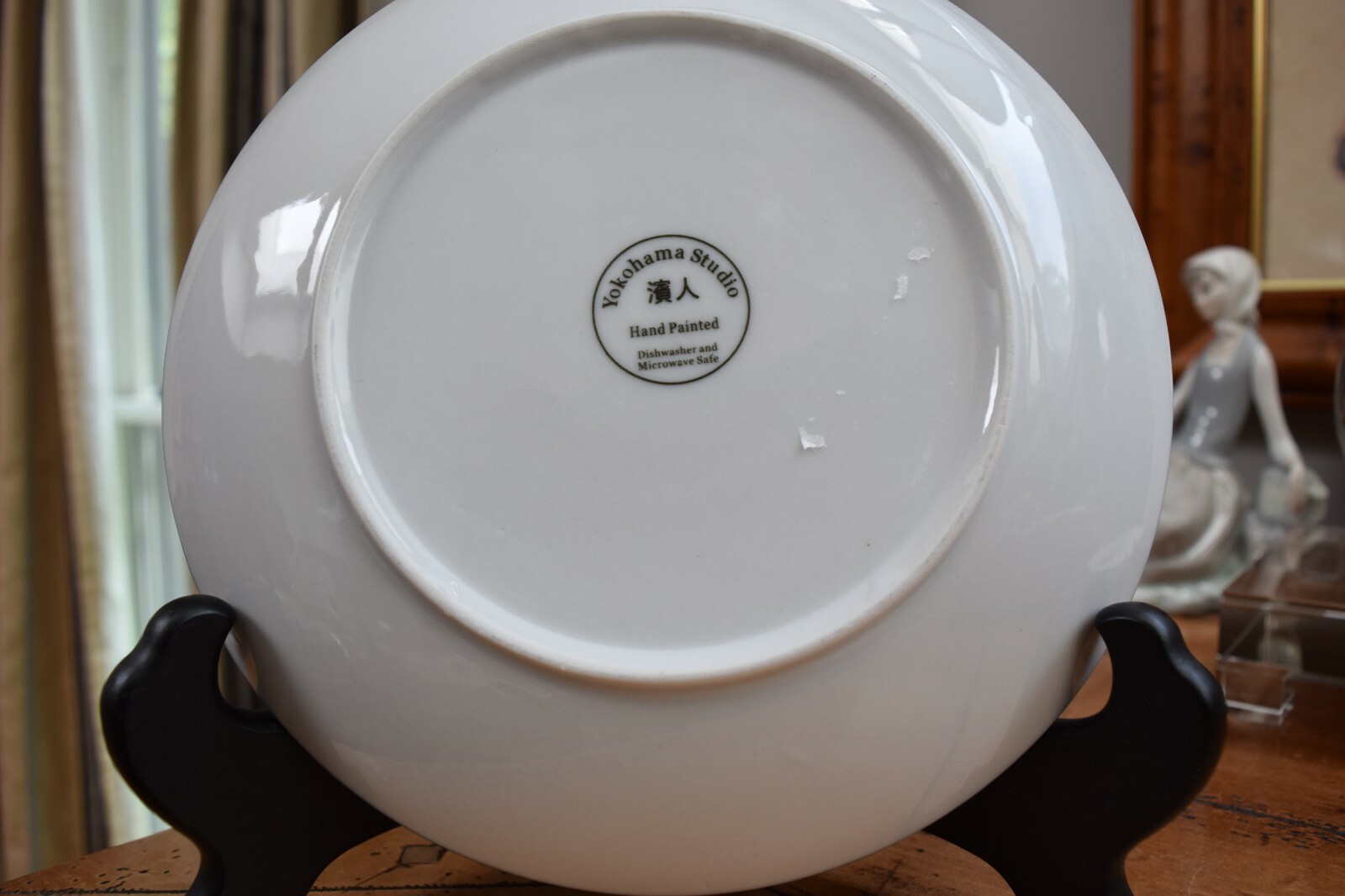 Rare Yokohama Studios 8″ Porcelain Plate Blue White Floral Raised White Dots EUC