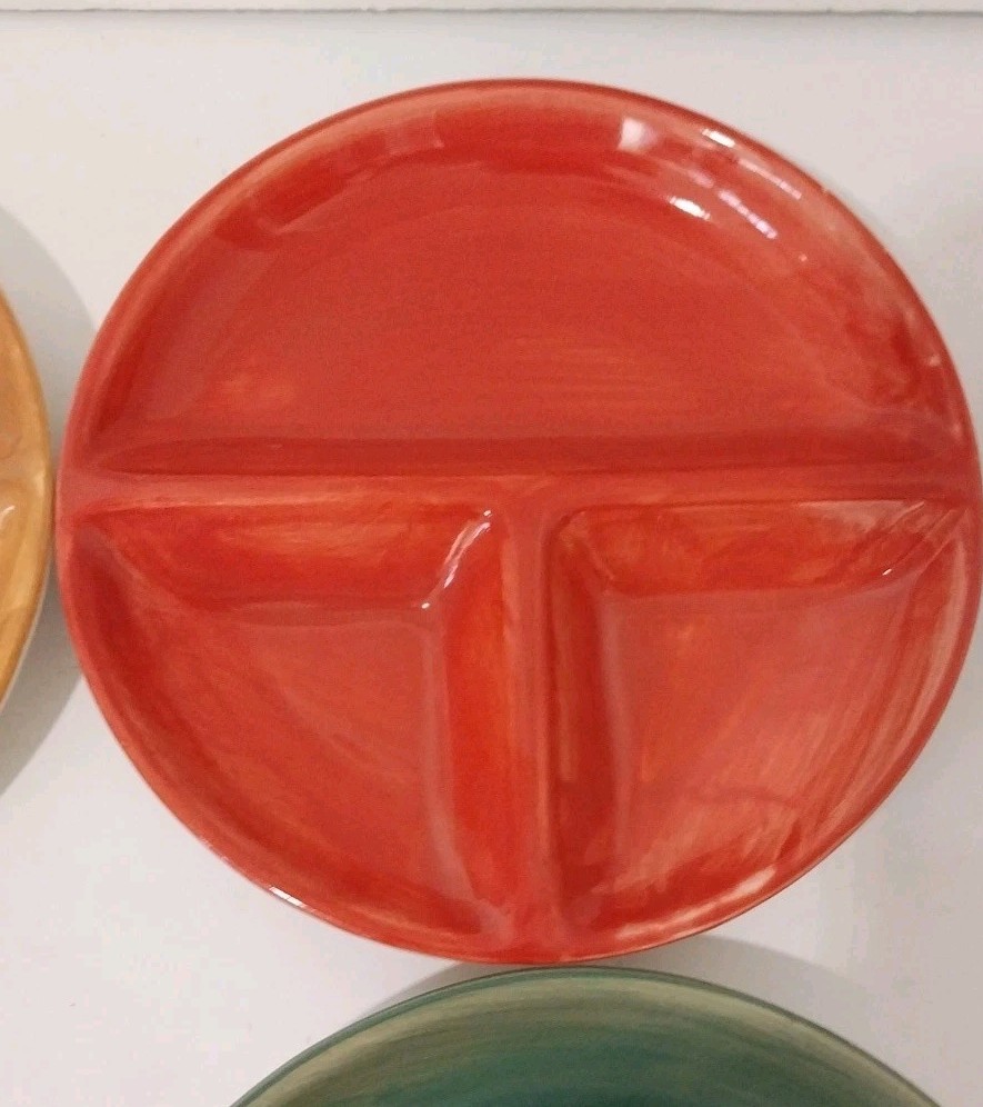 Vintage 6 Plates Ceramic Kitchen Prep Or Childrens 7 5/8″ Divided Pottery Plates