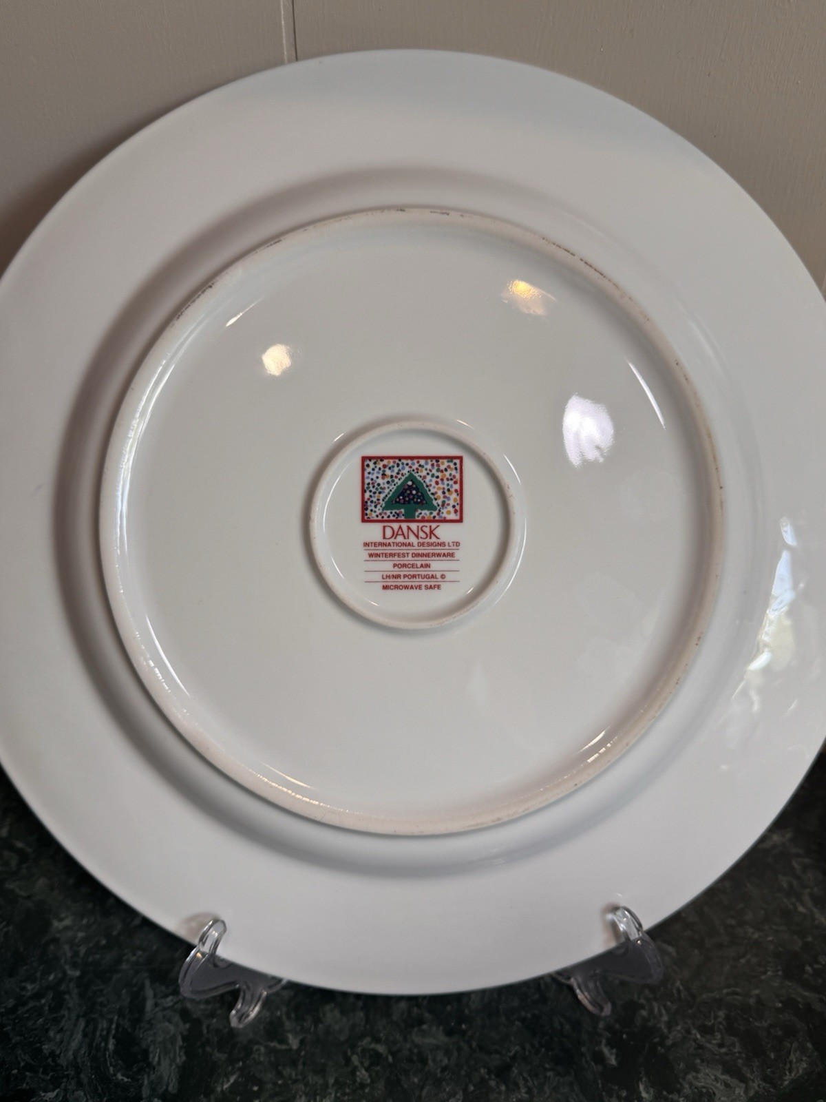 Dansk Winterfest Round Serving Platter Plate 13.25″ Holiday Snow Christmas Trees