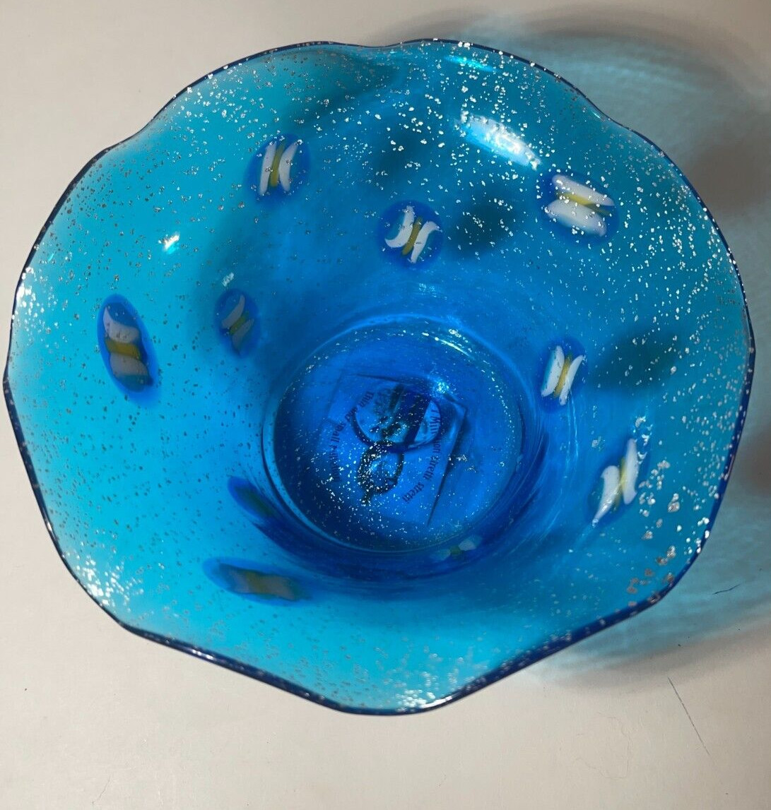 STUNNING~ Murano blue bowl w/sterling silver 925/000 glass bowl 6″ W