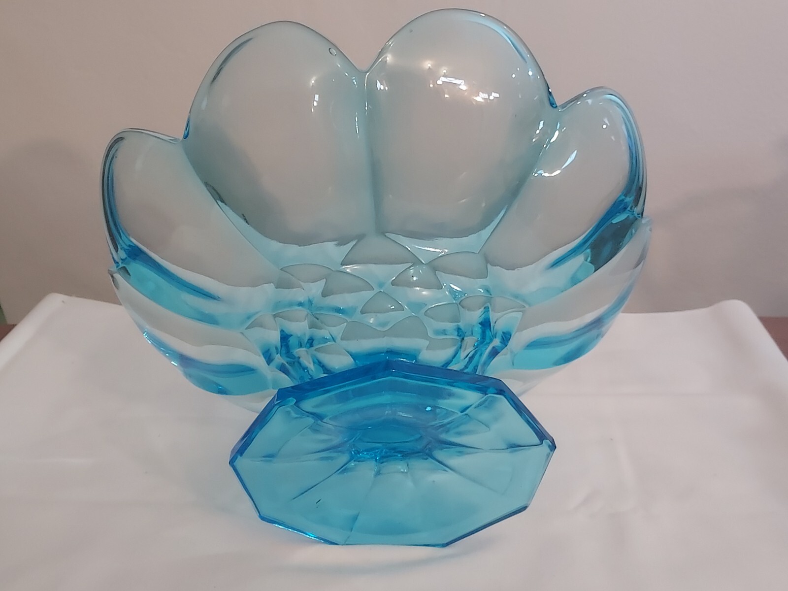 MCM UV Reactive LE Smith DOMINION Colonial BLUE Art Glass Ftd COMPOTE Fruit Bowl