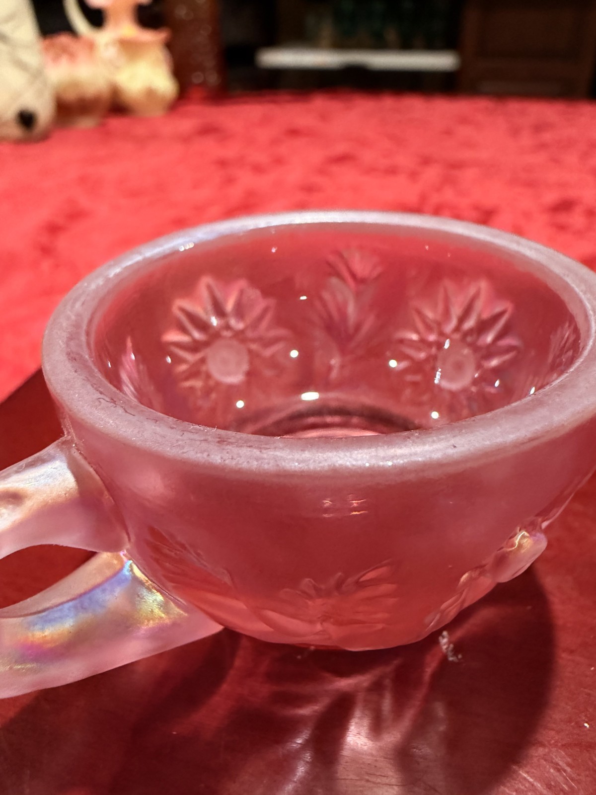 RARE Vtg Fenton Dusty Rose Pink Carnival Glass Miniature Punch Bowl Set/4 Cups