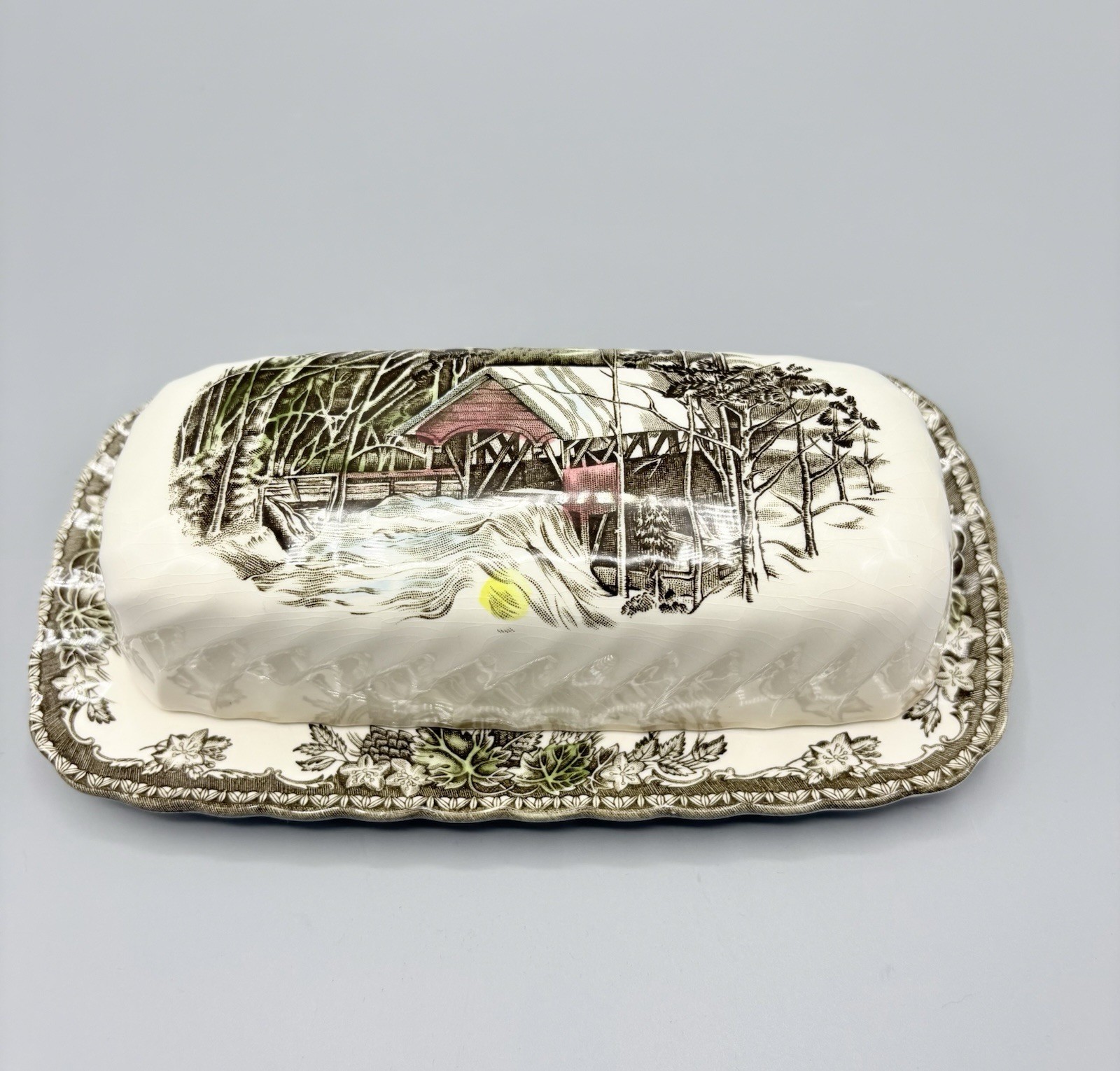 Johnson Brothers Friendly Village Butter Dish The Covered Bridge Vintage England
