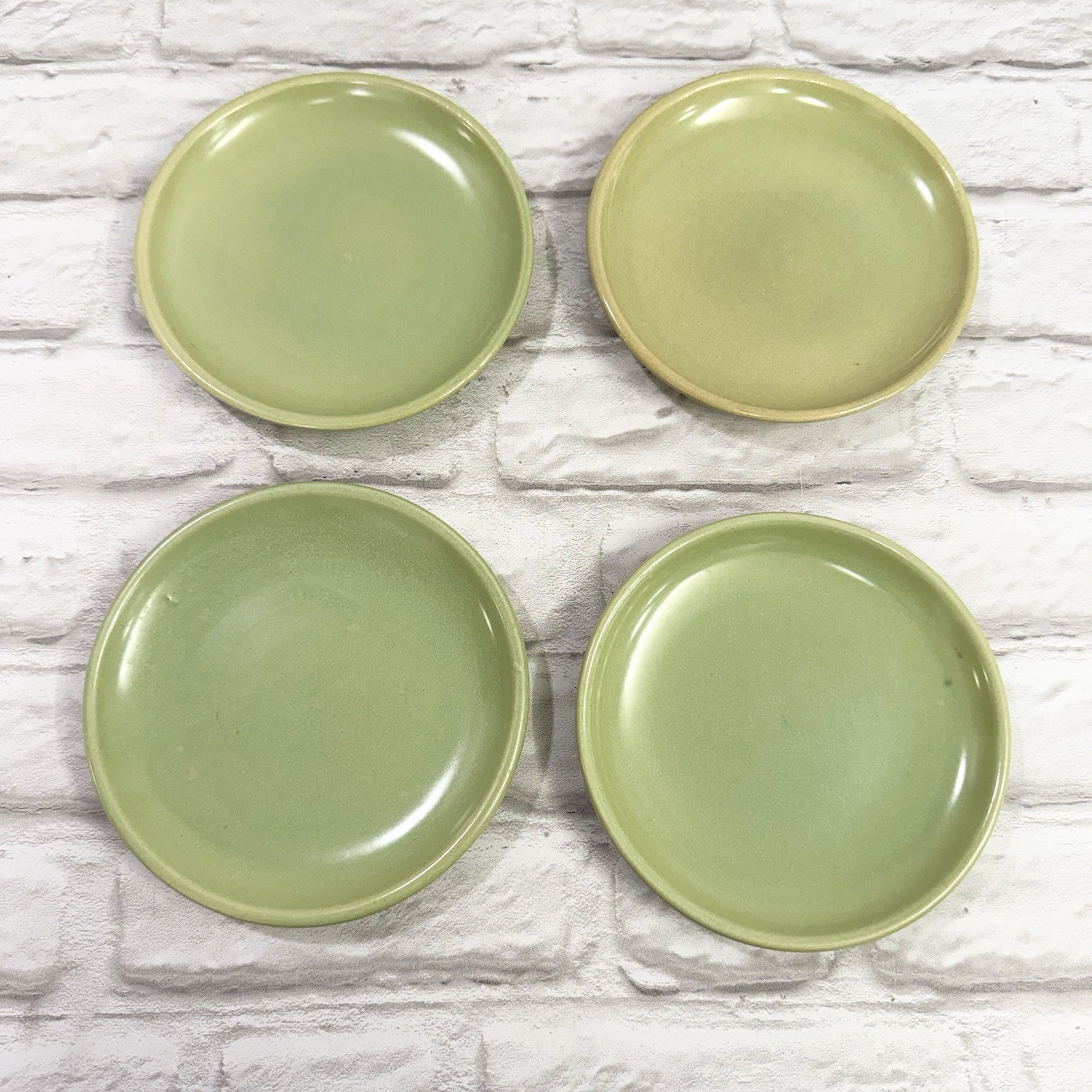 Vtg 1950’s La Solana Pottery Stoneware Salad Plates 6” Avocado Sage Green Set 4