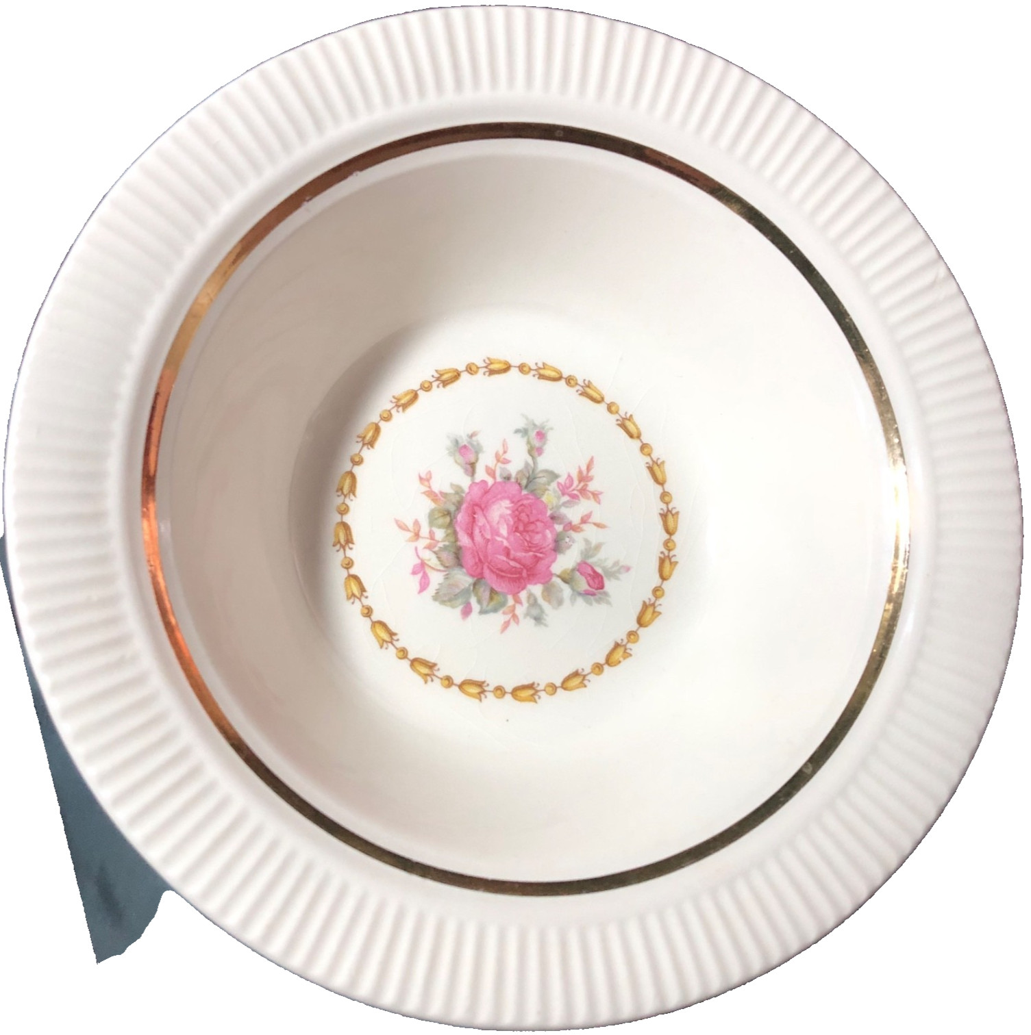 Bowl 7 1/4” Victory by Salem China inc. w 23K Gold Trim lip SLM22 P.P. Floral