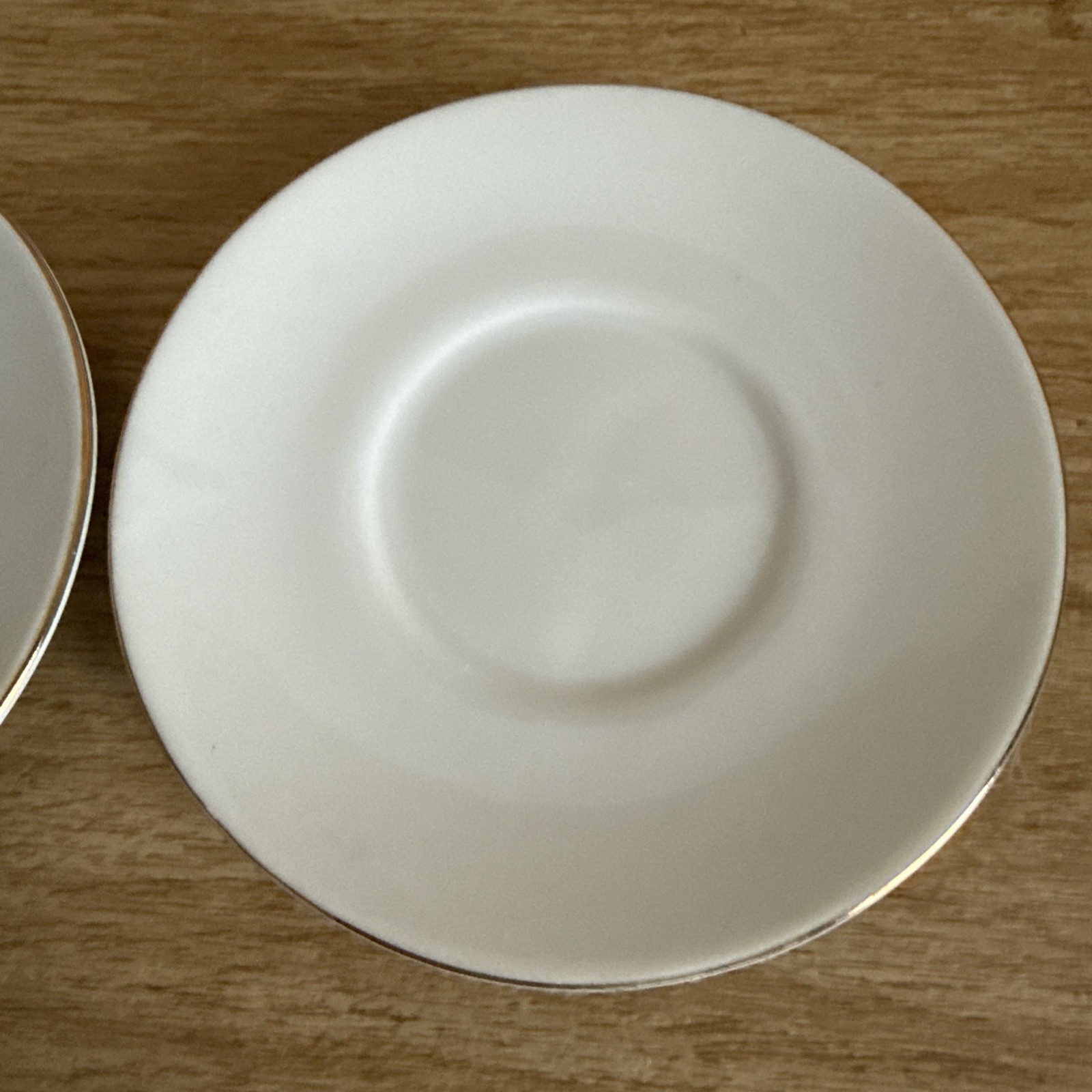 2 Certified International Plain White Round Small Saucers With Gold Trim 4.25”
