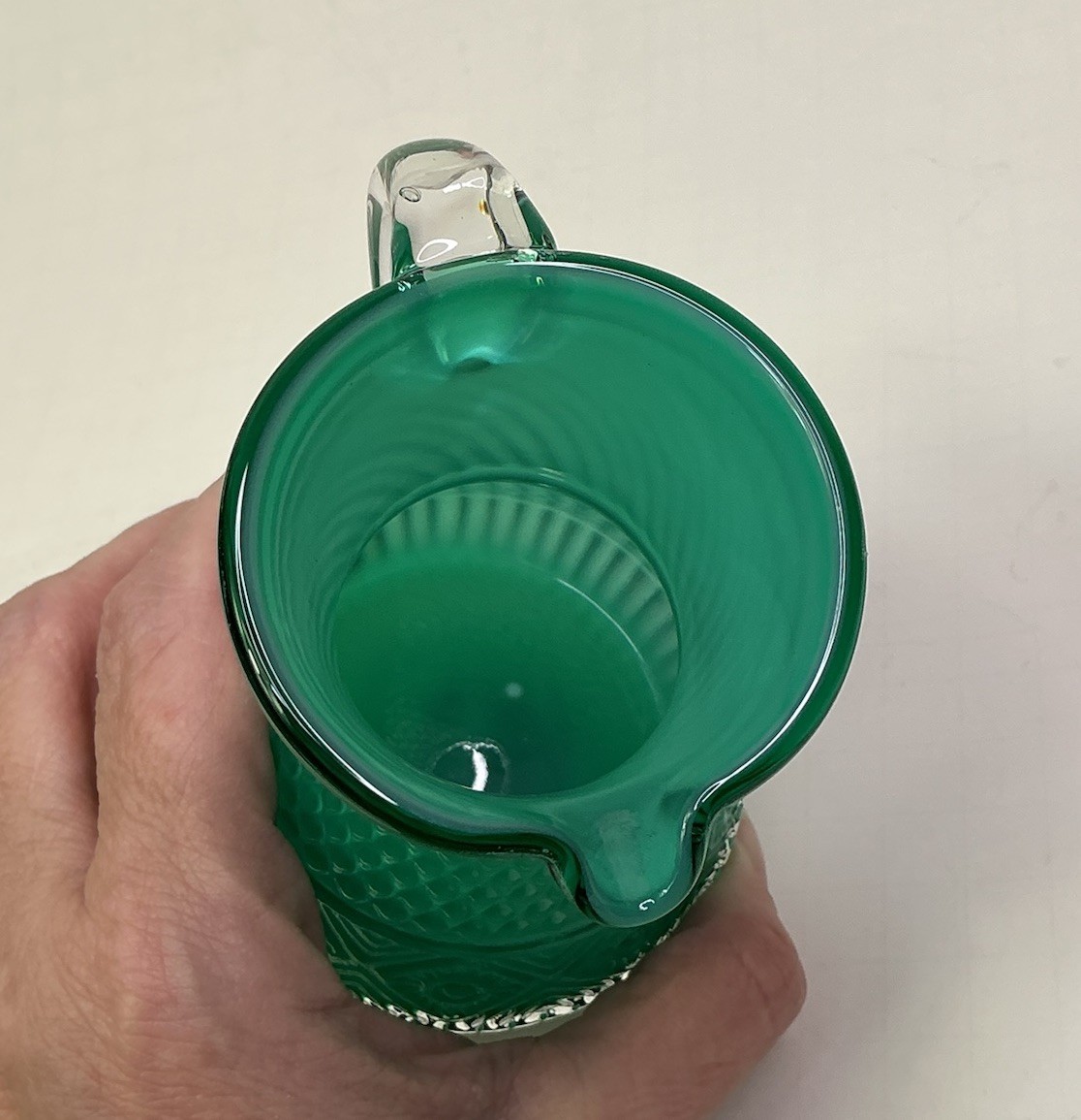 Pilgrim Bennington Opal Cased Teal Cremer Pitcher 4” Asymmetrical