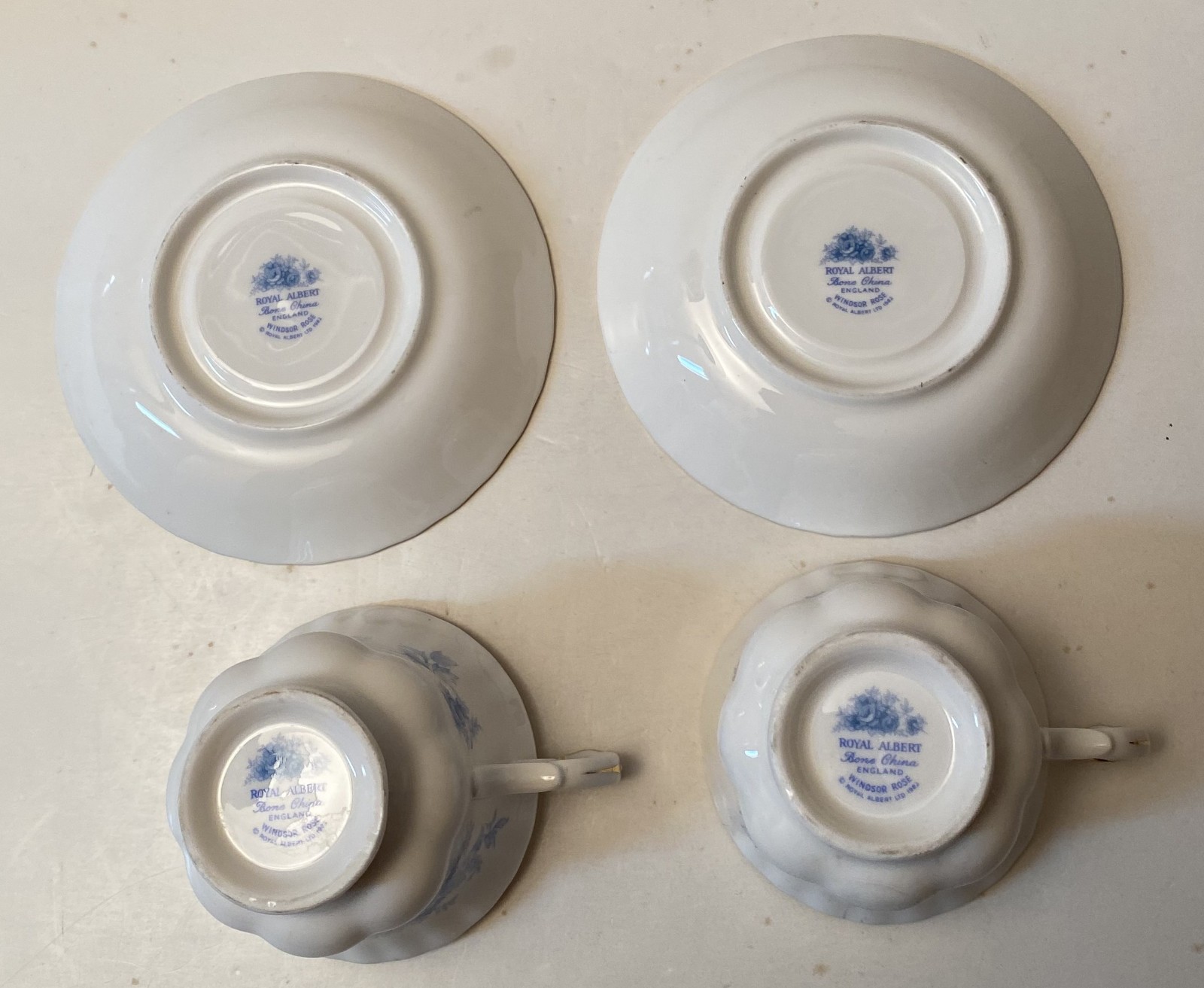 Two (2) Vintage Royal Albert Windsor Rose Blue Footed Cup & Saucer Sets