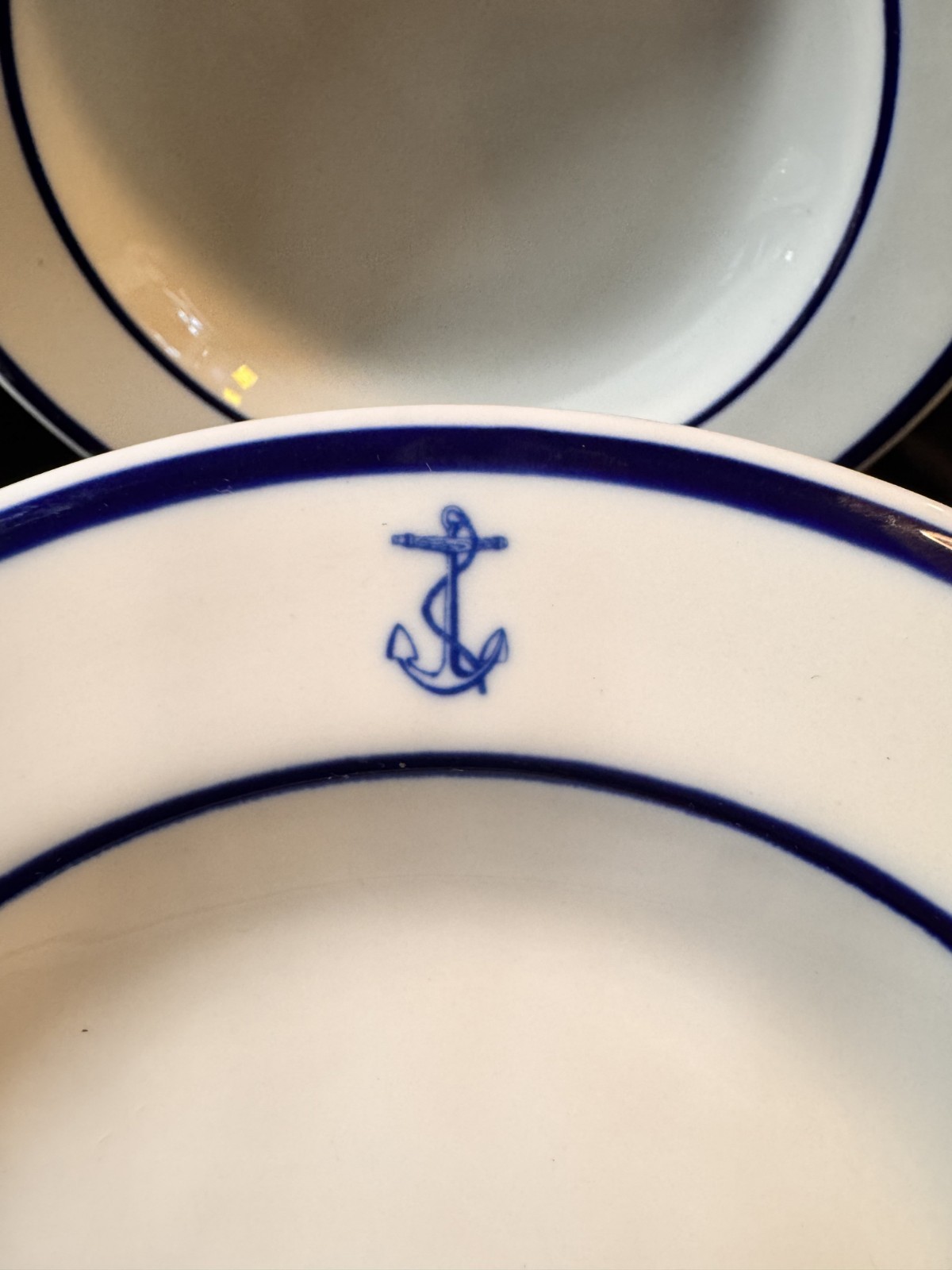 4 Vtg US Navy Blue Anchor Jackson China Restaurant Ware 9″ Pasta Bowls Nautical