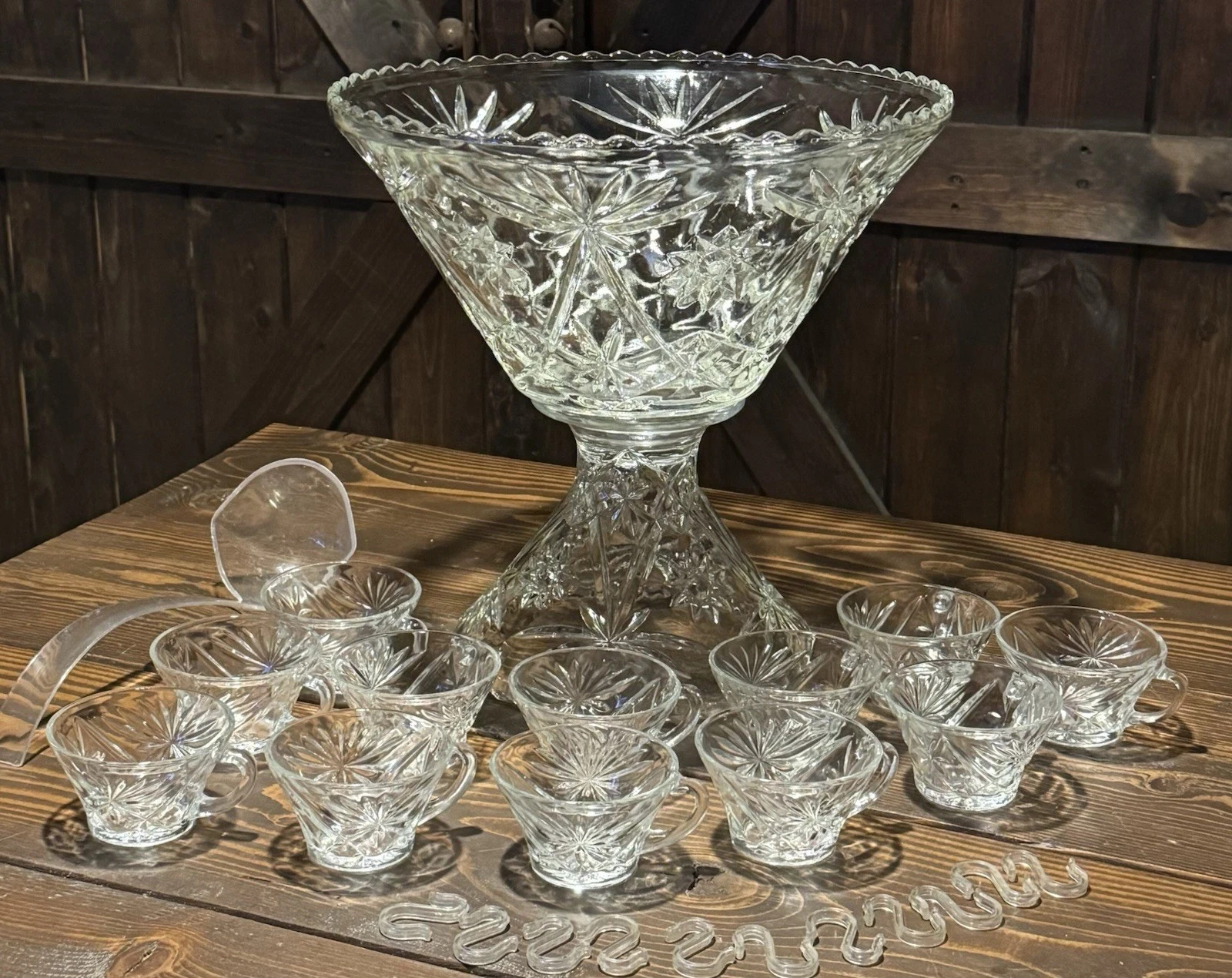 Vintage Anchor Hocking “Star of David” 15 piece punch bowl set. Includes 12 Cups