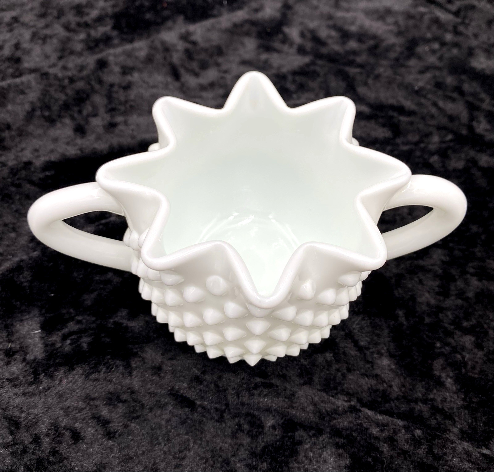 Vintage Fenton Hobnail Milk Glass Star Shape Open Sugar, Double Handled, #3906