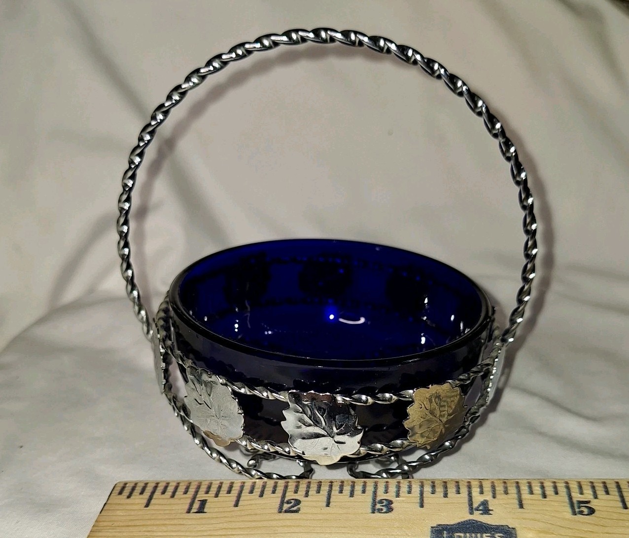 Vintage Cobalt Blue Condiment Server/ Candy Dish With Silver tone Caddy READ