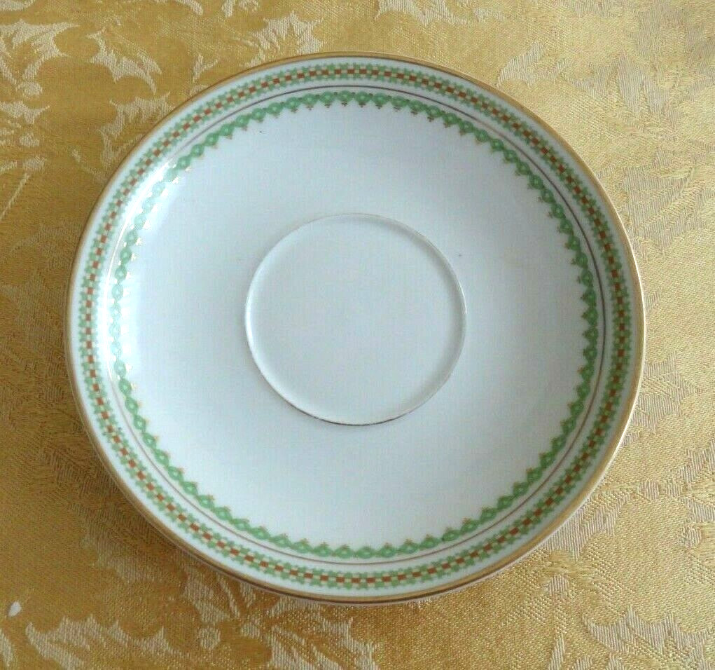 THEODORE HAVILAND LIMOGES 2 Cups & 1 Saucer Geen Band W/ Gold Gilt