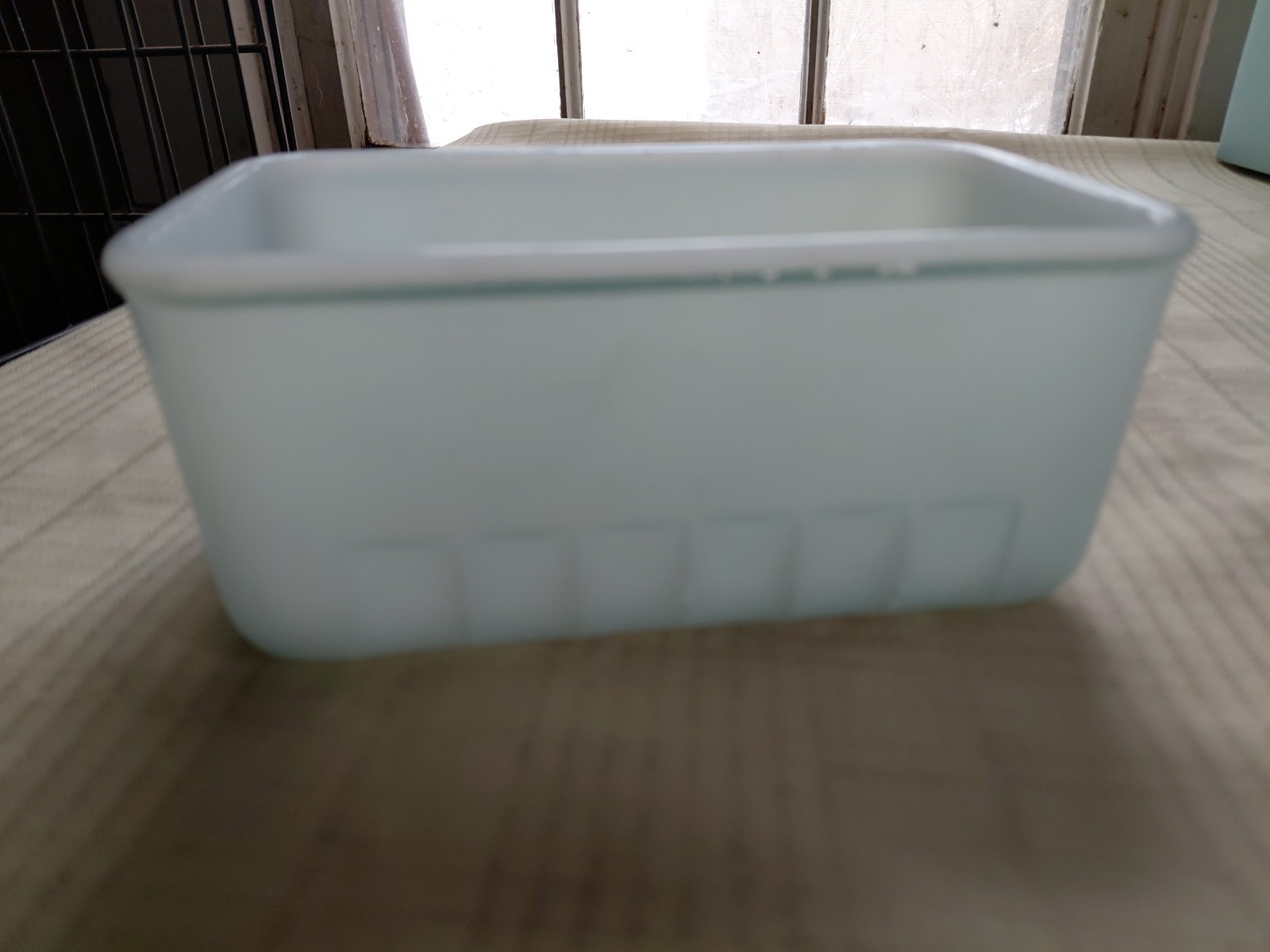 vintage turquoise glasbake refrigerator dish 6”