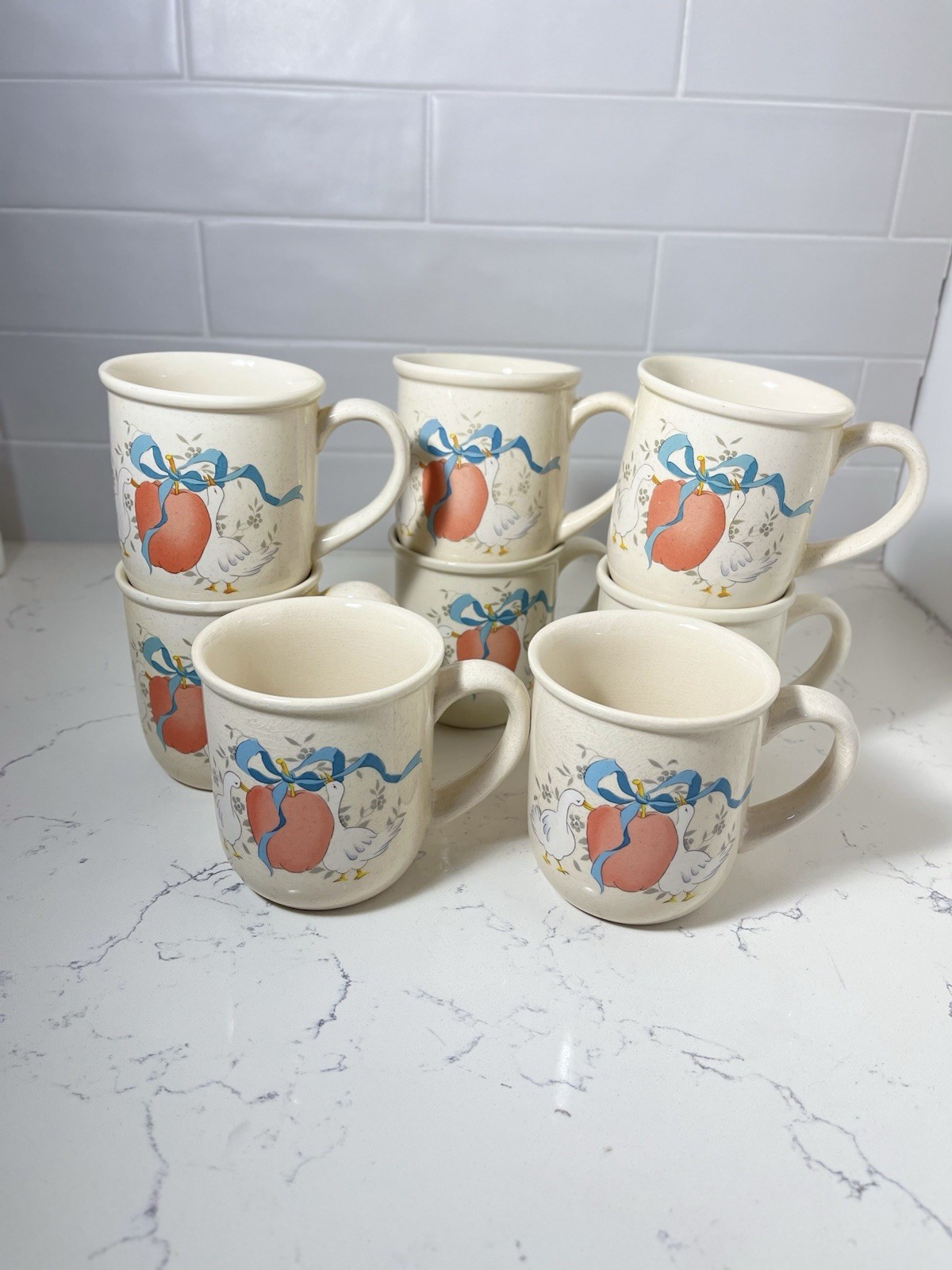 Marmalade Stoneware Goose Apple Coffee Mugs Tea Cup Cottagecore VTG Lot of 8