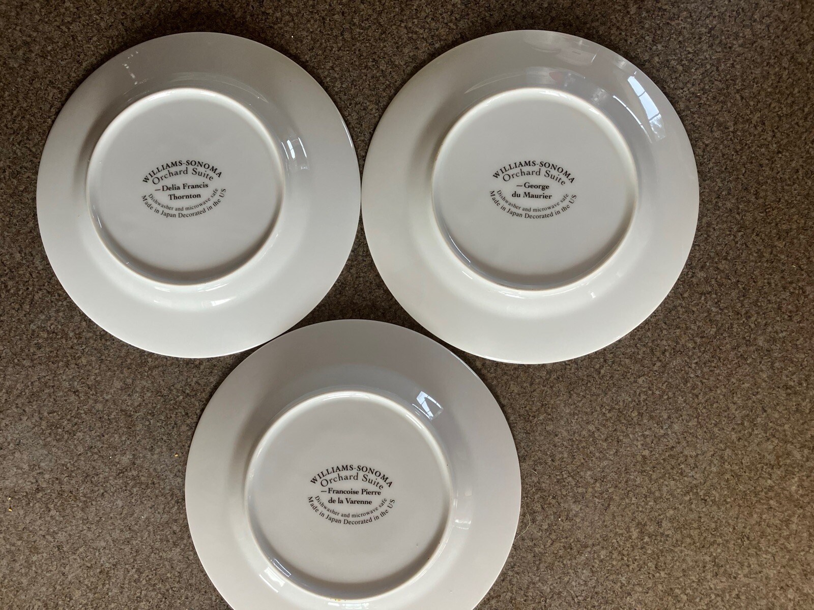 Williams Sonoma Orchard Suite Salad Plates Set of 3 Plum Peach Apple NEW COND