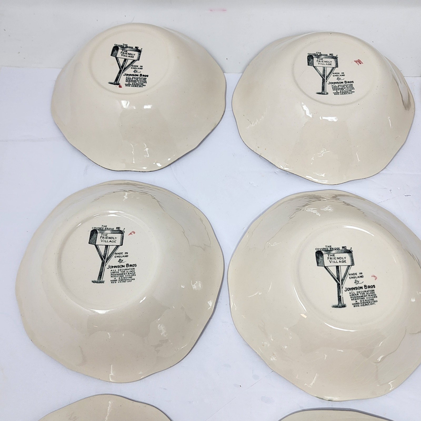 Friendly Village Johnson Brothers Covered Bridge Square Salad Dessert Bowl Set 9