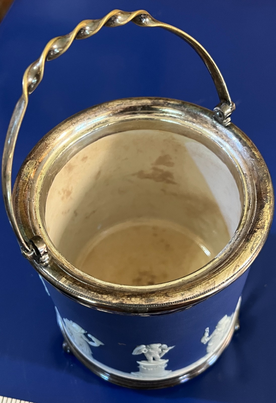 WEDGWOOD Dark Blue Jasperware Lidded Biscuit Barrel