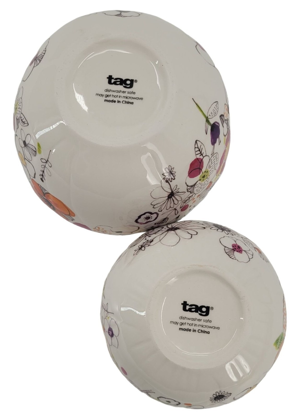 Tag bowls with colorful flowers, butterfly and bee set of 2