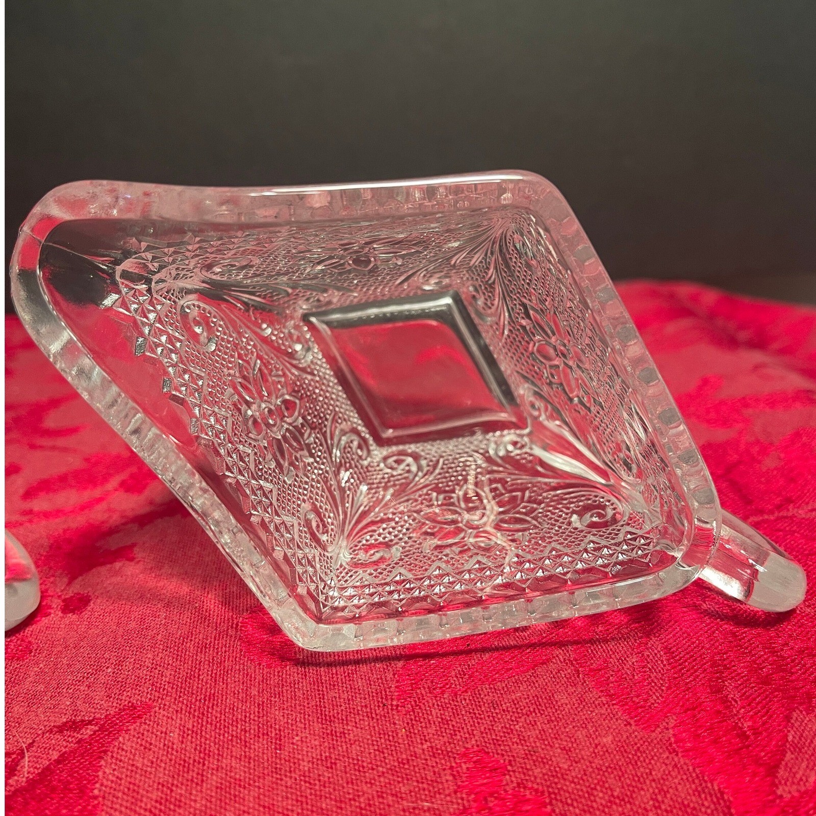 Indiana Glass TIARA Diamond Shape Cream Sugar Set w/ Underplate Sandwich Glass